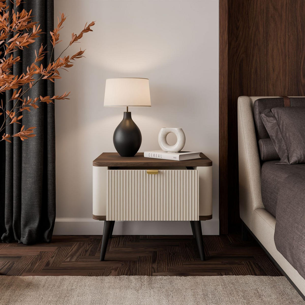 NACHTTISCH AUTUMN auf hohen Beinen, Kaschmir / Nussbaum - Beige, Holzwerkstoff (50/42/40cm) - Lookway