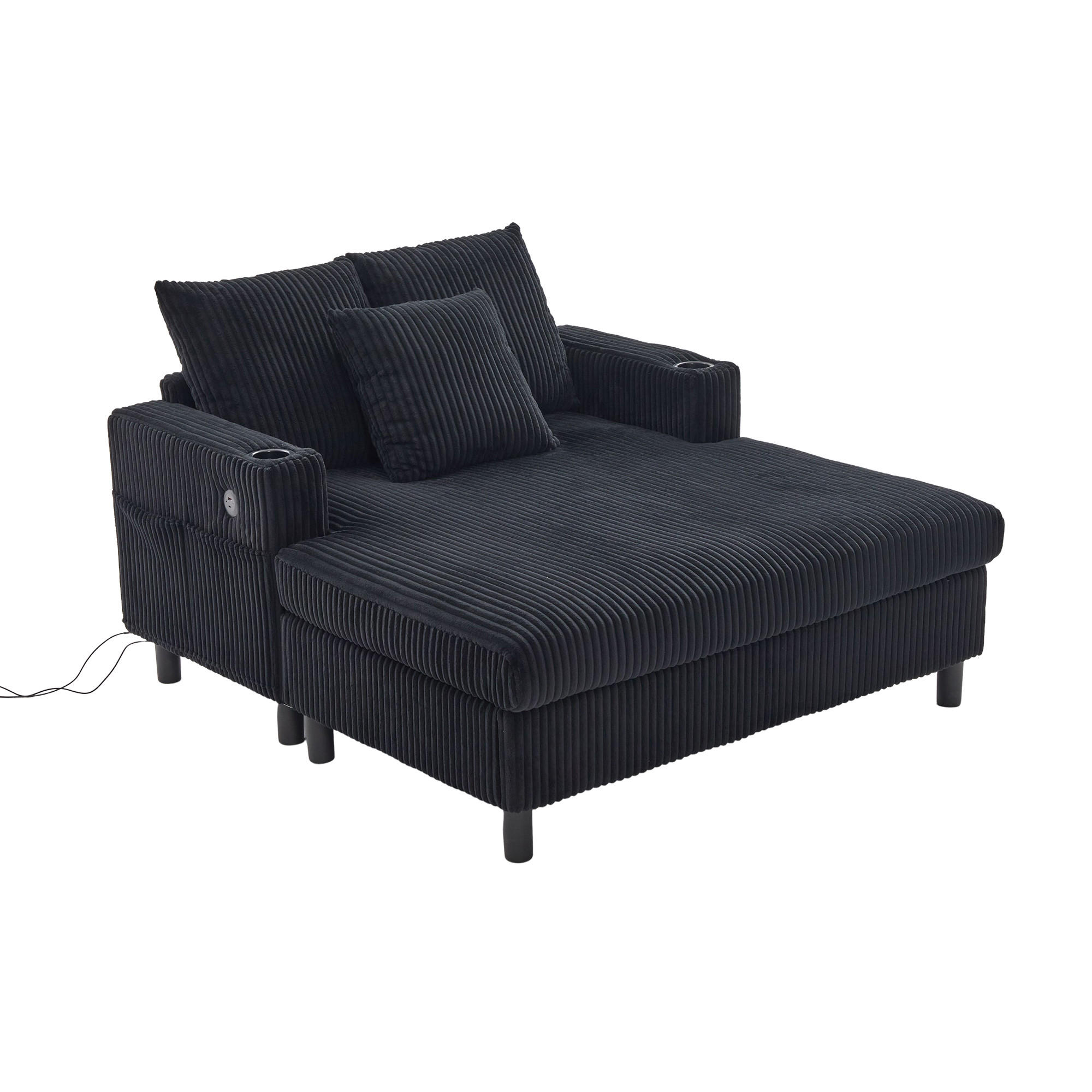 RELAXLIEGE XXL Polsterliege,Relaxsessel,3 Zierkissen,Cord,Schwarz - Schwarz, Textil (128/85/142cm) - LVHOM