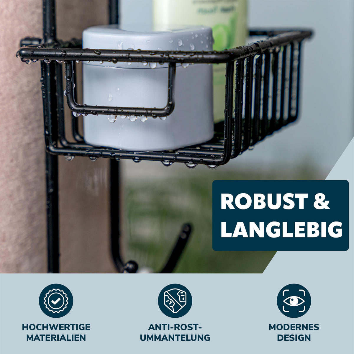 DUSCHREGAL, schwarz - Schwarz, Metall (18.5/70/20cm) - bremermann