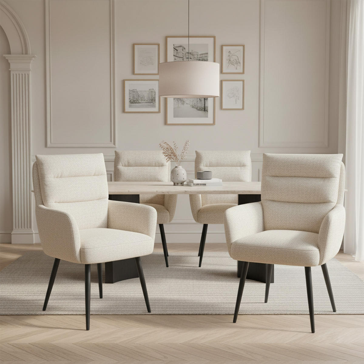ESSZIMMERSTUHL Mika-Yann - Creme/Schwarz, Textil/Metall (59/94/66cm) - DUBI Möbel