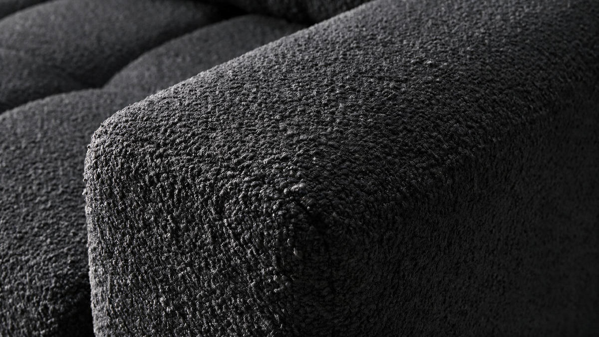 ECKSOFA Ovia mit Bettkasten und Schlaffunktion, Bouclé-Stoff in L-Form - Schwarz, Textil (270/185cm)