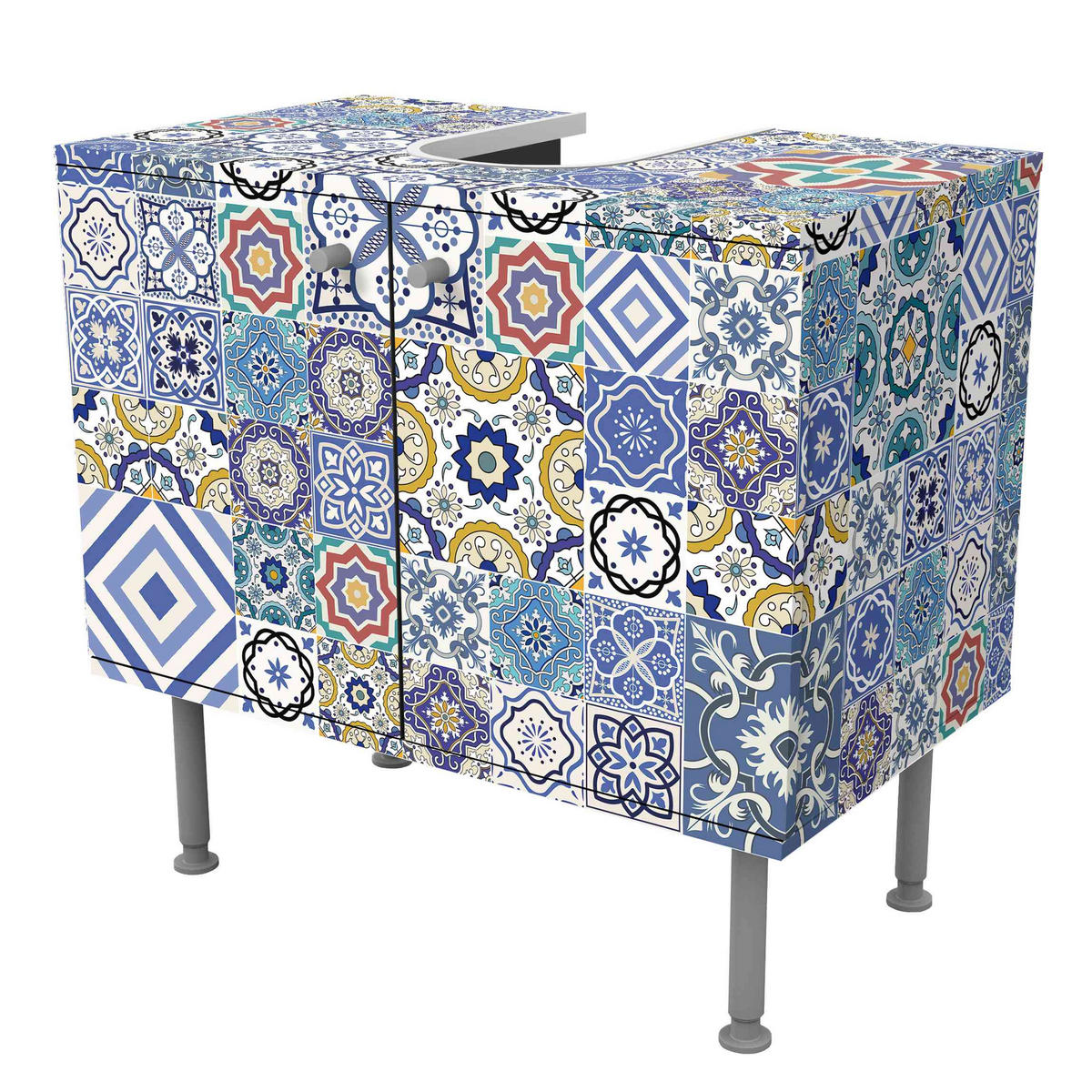 WASCHBECKENUNTERSCHRANK Fliesenspiegel - Aufwändige Portugiesische Fliesen 60/55/35 cm - Blau, Holzwerkstoff (60/55/35cm) - Bilderwelten