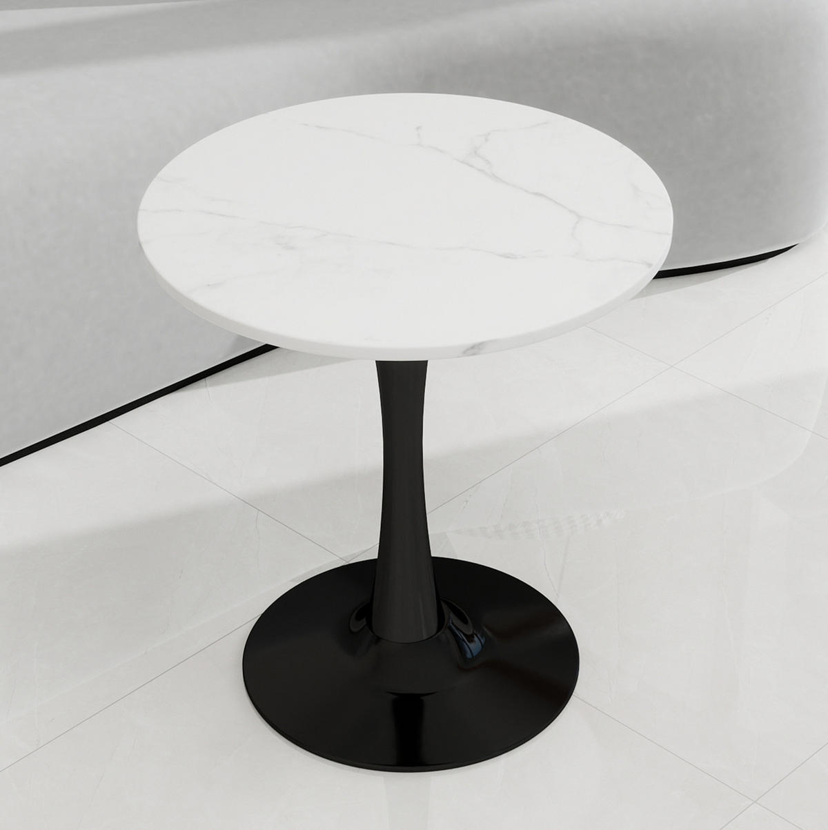 COUCHTISCH Ø 70,1 cm im minimalistischen Design mit runder Tischplatte aus Kunstmarmor, Schwarz/Weiß - Weiß, Stein (70/70/72cm) - Modfu