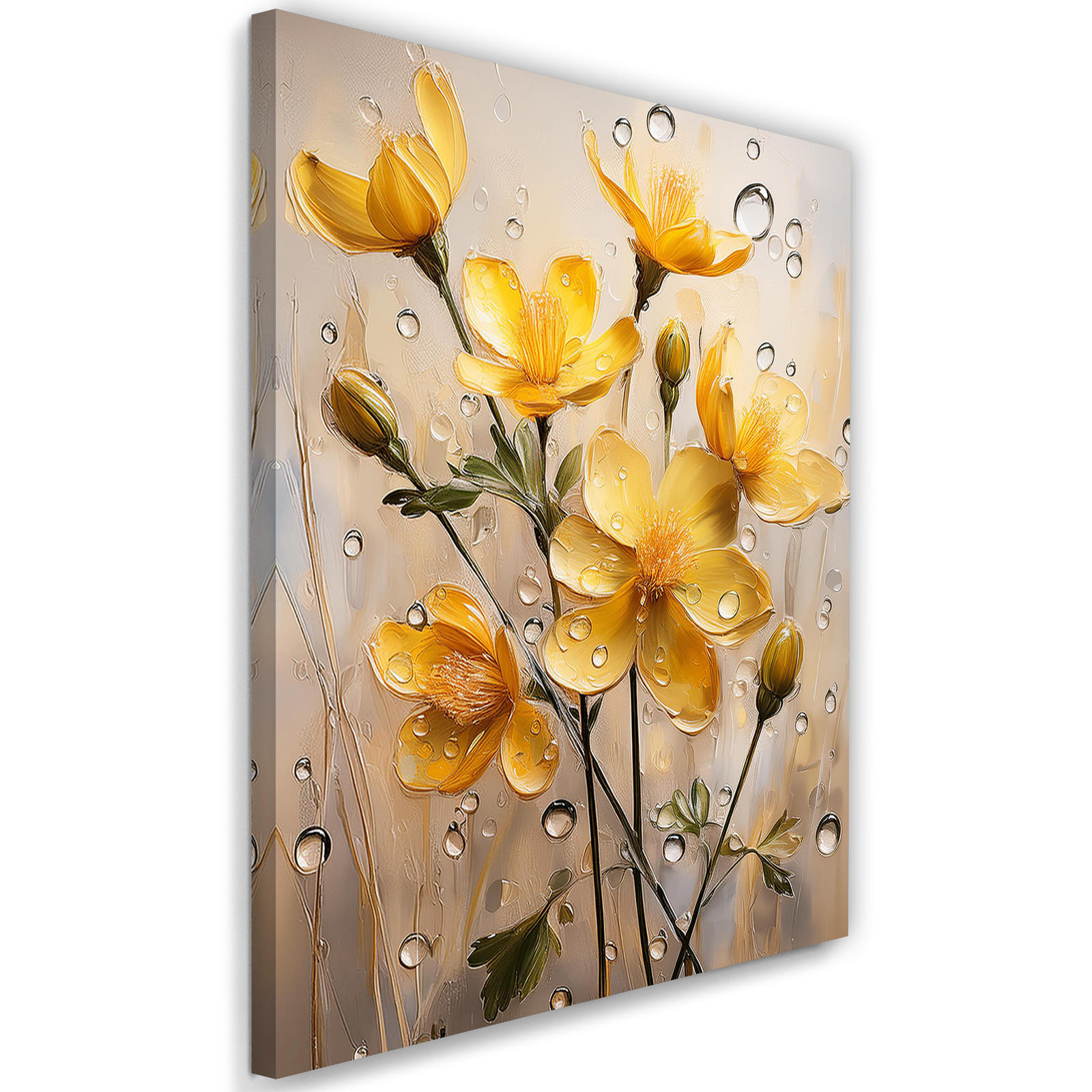 WANDBILD gelbe regentropfen blume - Gelb, Textil (40/60cm) - Feeby