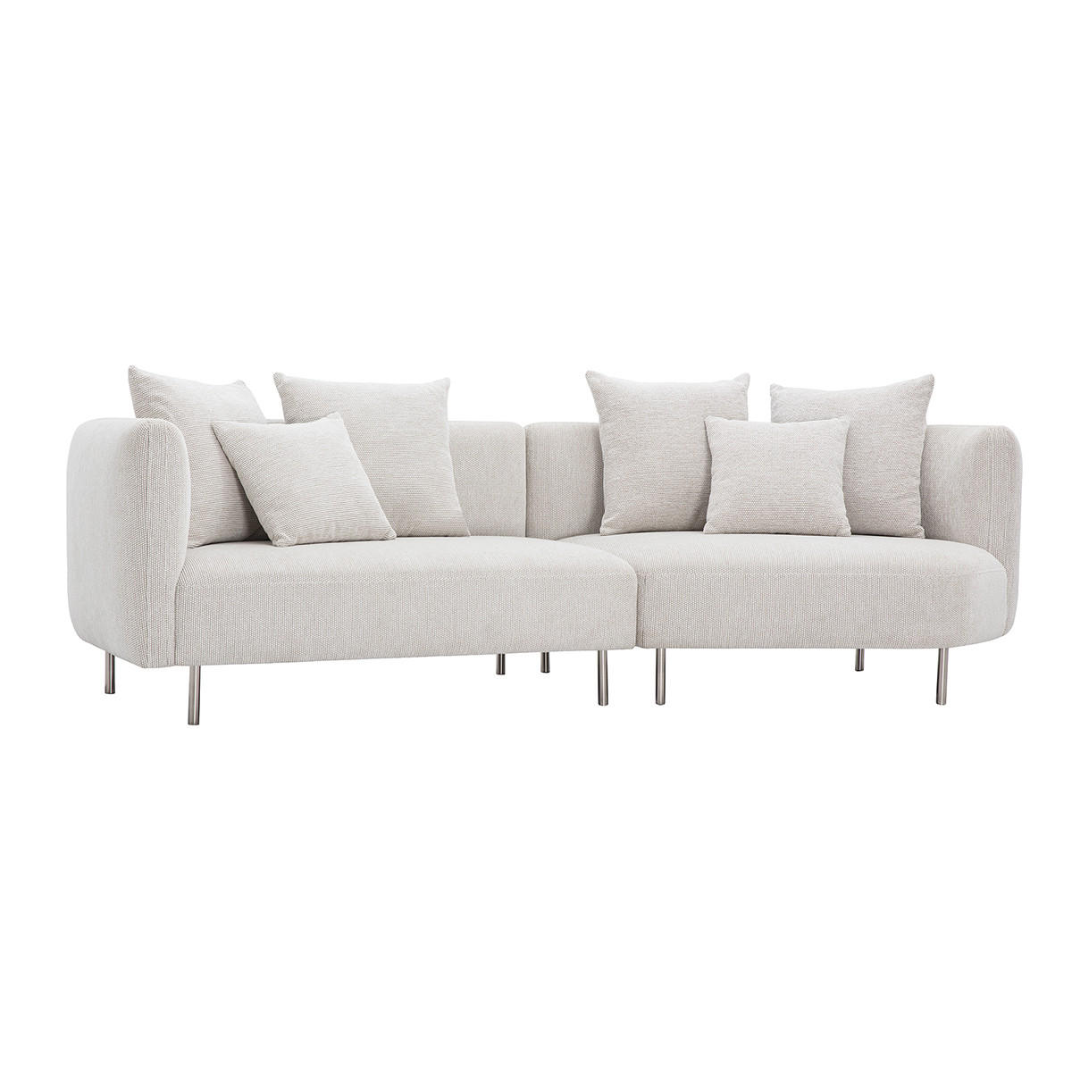 DESIGNER-SOFA 3-4 Plätze aus Samteffekt Chenille-Stoff beige und verchromtem Metall IGLESIAS - Beige, Textil (112/70.5/242.5cm) - Miliboo
