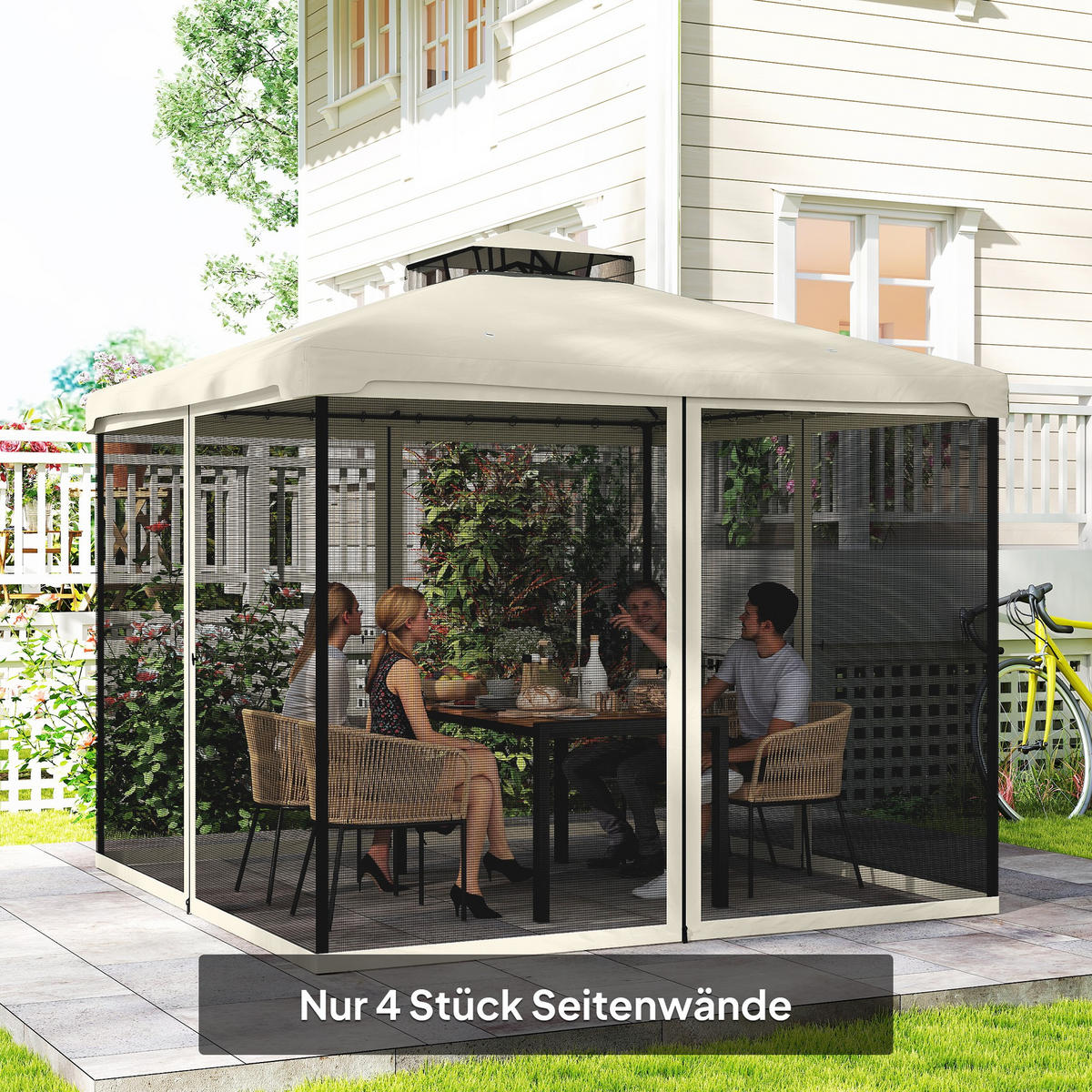 MOSKITONETZ für 3x3 Pavillon 4 Seitenteile Fliegennetz mit Haken Reißverschluss Mückennetz Insektenschutz Fliegengitter Nylon-Mesh Schwarz - Schwarz, Textil (302/1/207cm)