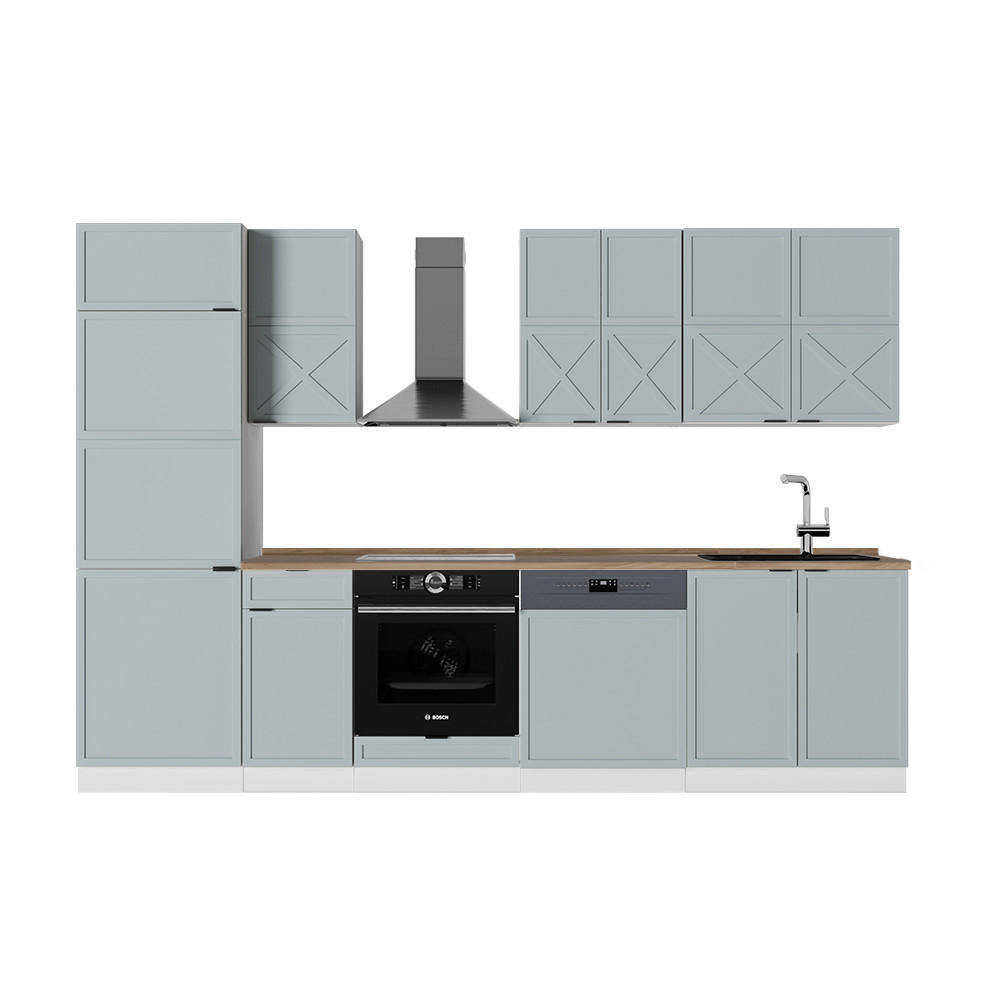 KÜCHENZEILE Fame-Line Hellblau-grau/Weiß 300 cm, AP Eiche - Weiß/Hellblau, Holzwerkstoff (300/81.6/60cm) - Vicco