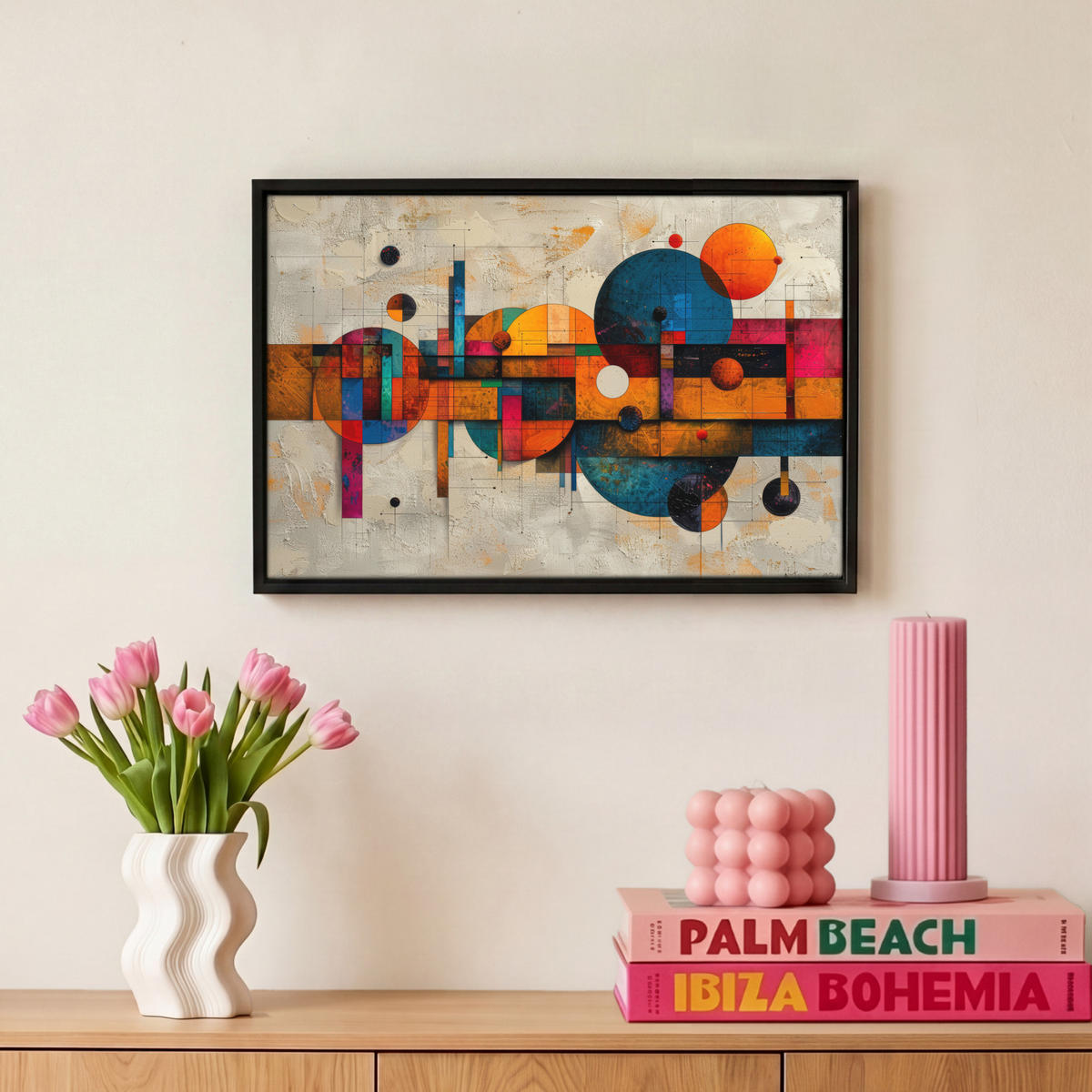 LEINWAND Bilder mit Rahmen - Vintage - Moderne Kunst - Orange - Geometrische Formen - 30x20 - Multicolor, Textil (30/20cm) - MuchoWow