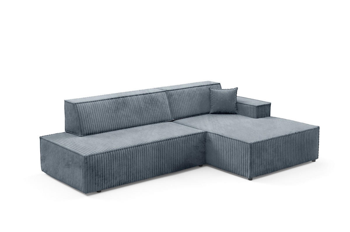 ECKSOFA TESSO R-S Grau Kordstoff mit Schlaffunktion - Grau, Holz (247/170cm) - MASSENO