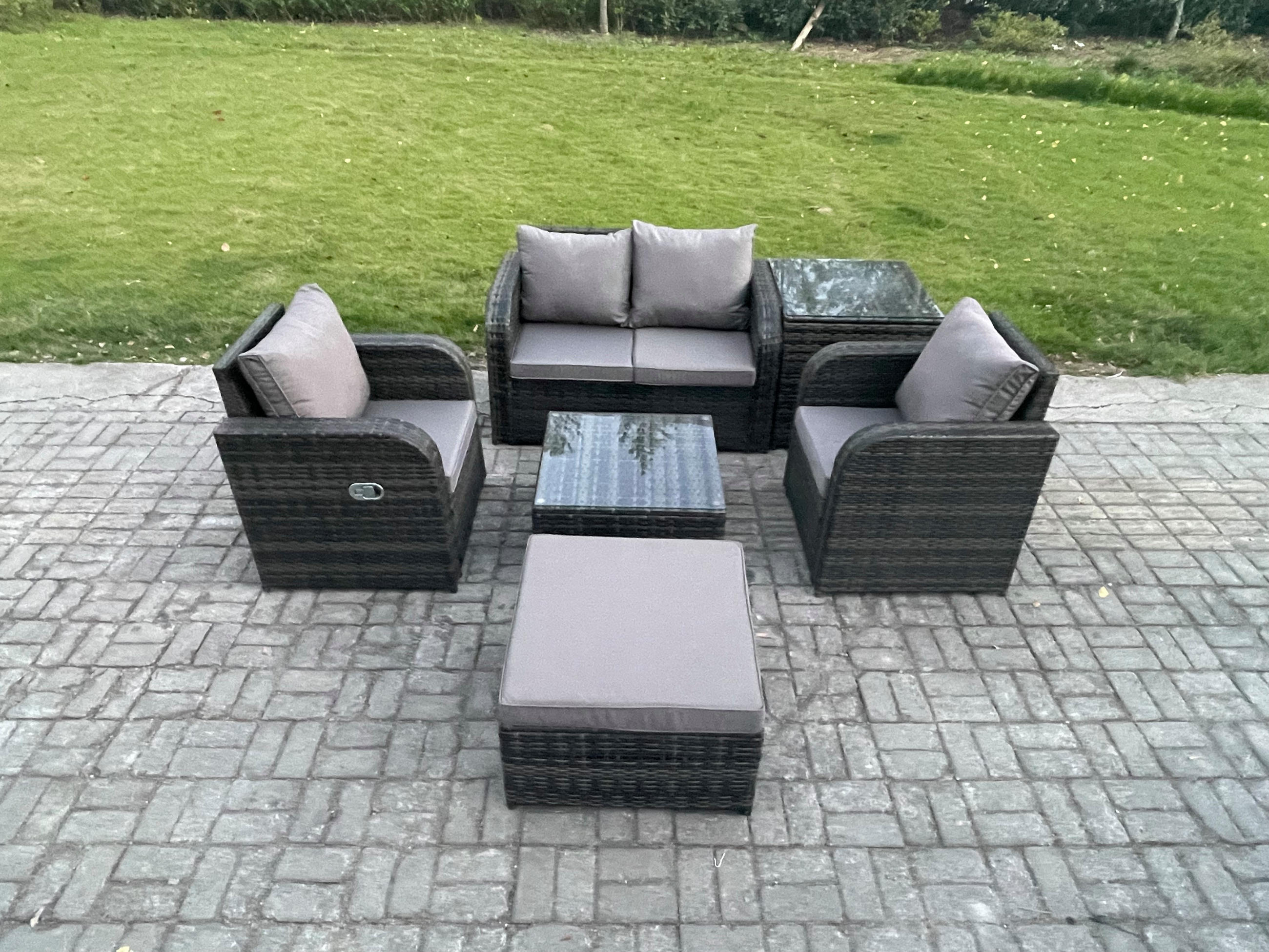LOUNGESOFA-SET Polyrattan Dunkelgrau 5-Sitzer - Dunkelgrau, Metall - Fimous