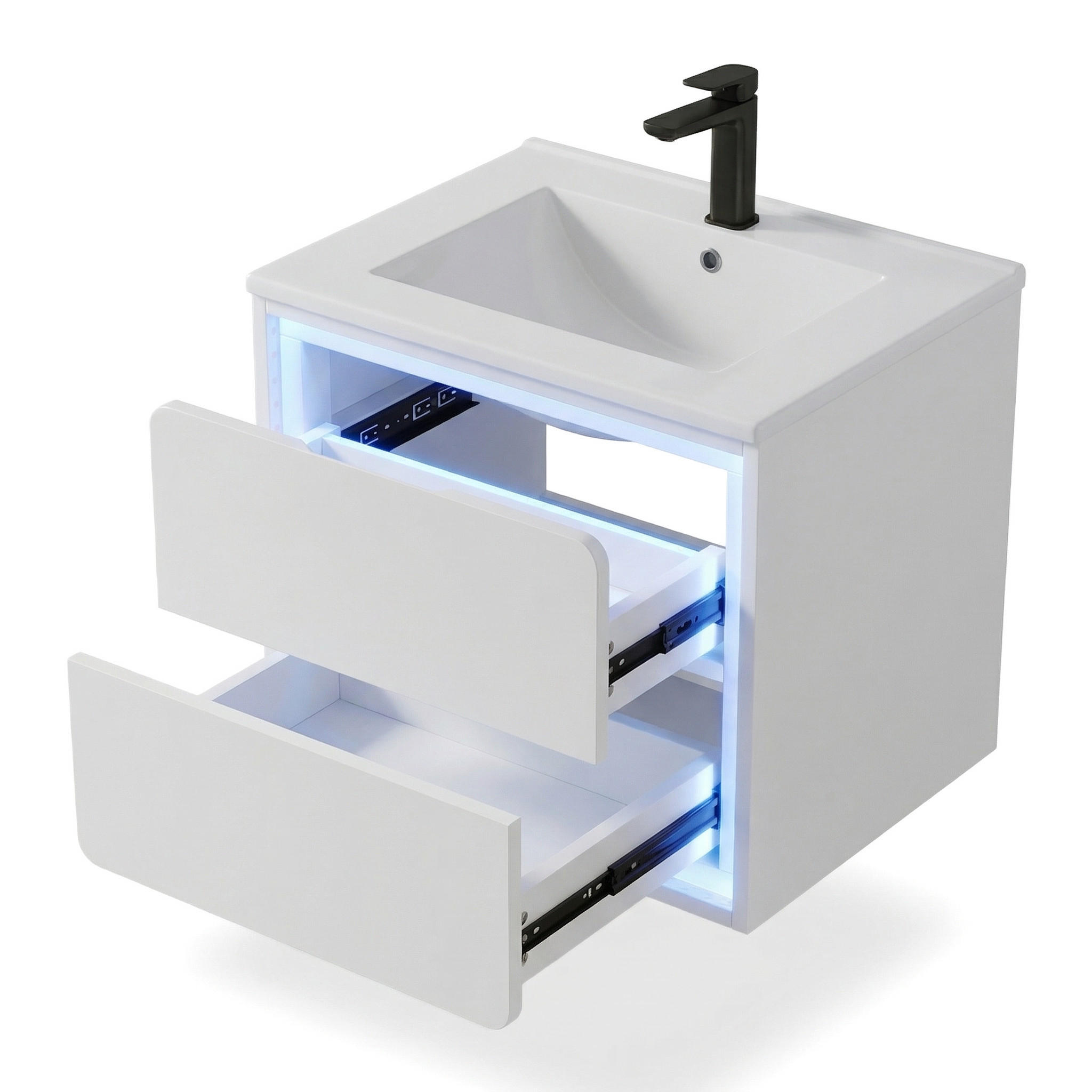 BADMÖBEL Set 60 cm hängend, Waschtisch mit LED-Sensorschrank und 2 Schubladen - Weiß, Holz/Keramik (46/50/60cm) - PARAFTA HOME