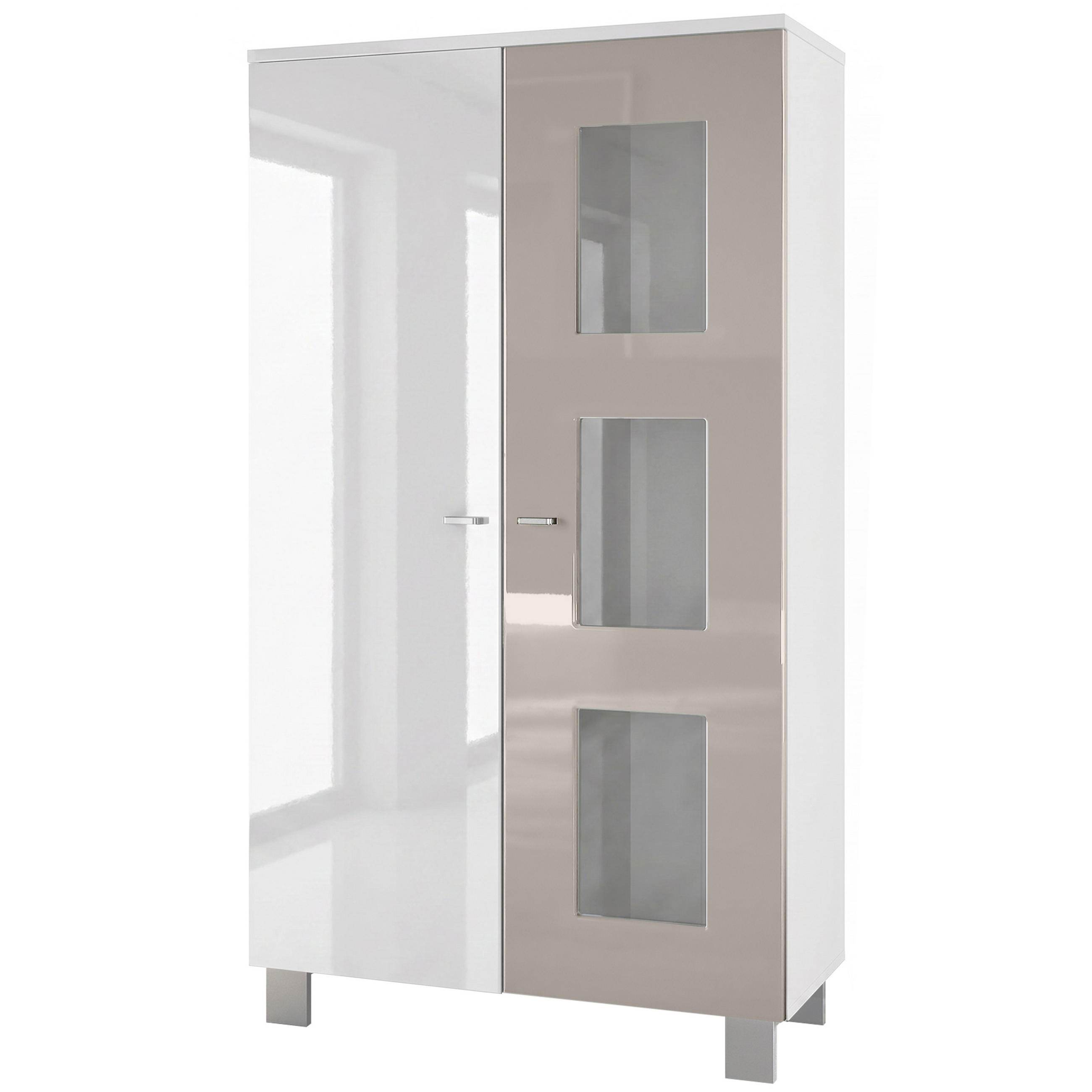 VITRINA Denjo Bijela mat / Bijela visoki sjaj / Pješčano siva visoki sjaj (71 x 129 x 35 cm) - boje pijeska, drvni materijal (71/129/35cm) - Vladon