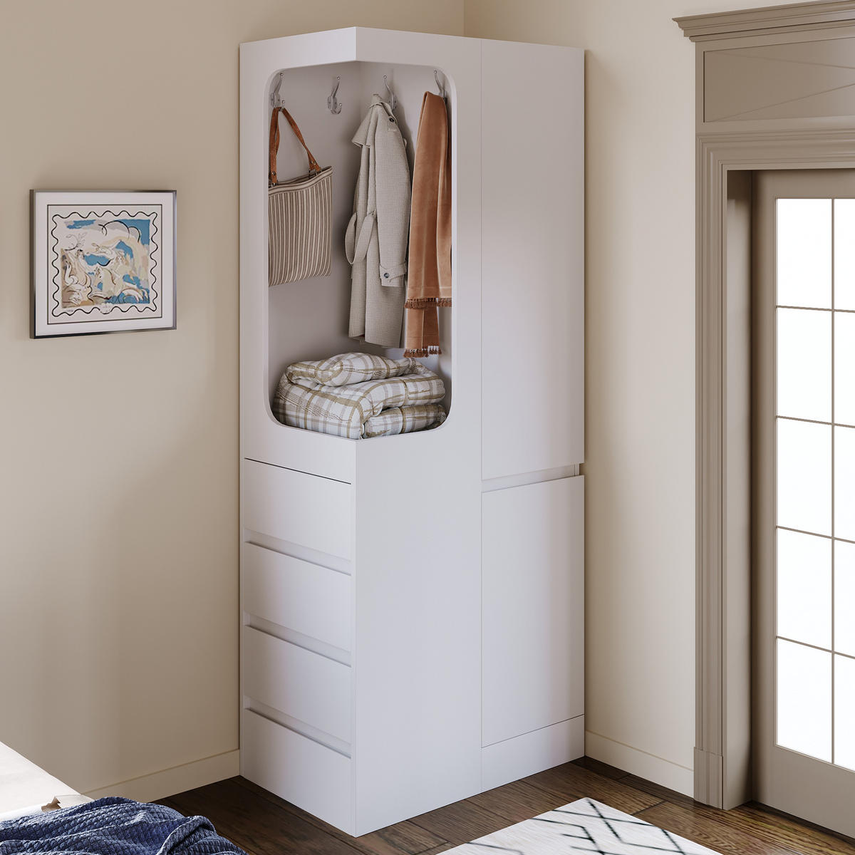 KLEIDERSCHRANK 70x40x170cm 1 Tür Schubladen Weiß - Weiß, Holz (70/170/40cm) - FLIEKS