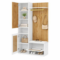 GARDEROBEN-SET in Naturfarben Kleiderschrank-Set mit Schuhschrank, Sitzbank und LED-Beleuchtung , B110/T38/H190cm - Naturfarben/Weiß, Glas/Holzwerkstoff (110/190/38cm) - STILVORA