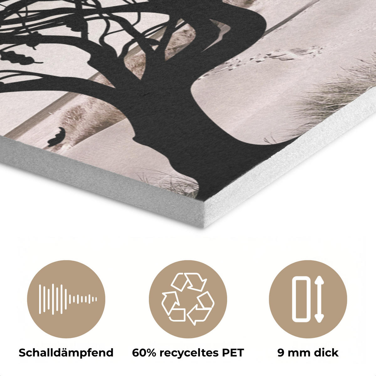 AKUSTIKBILD Strand - Meer - Menschen - Baum - Moderne Kunst Wanddeko 60x90 cm - Hellgrau, Kunststoff (60/90/0.9cm) - MuchoWow