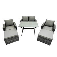 GARTENMÖBELSET mit ESSTISCH,HOCHLEHNER-SOFA Polyrattan Dunkelgrauer Mix 7-Sitzer - Dunkelgrau/Grau, Glas/Kunststoff - Fimous