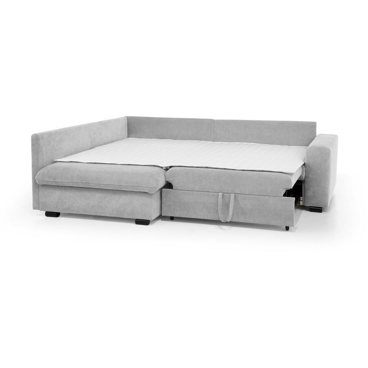 ECKSCHLAFSOFA Ramo mit Bettkasten, Topper gratis, Hellgrau, links - Hellgrau/Schwarz, Textil (229/190cm) - Beautysofa