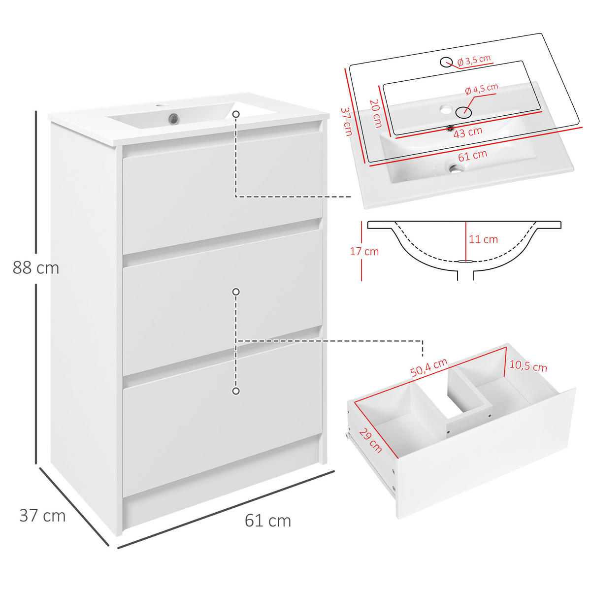 HÄNGESCHRANK Weiß 1 Stück - Weiß, Kunststoff (61/88/37cm) - GiPP
