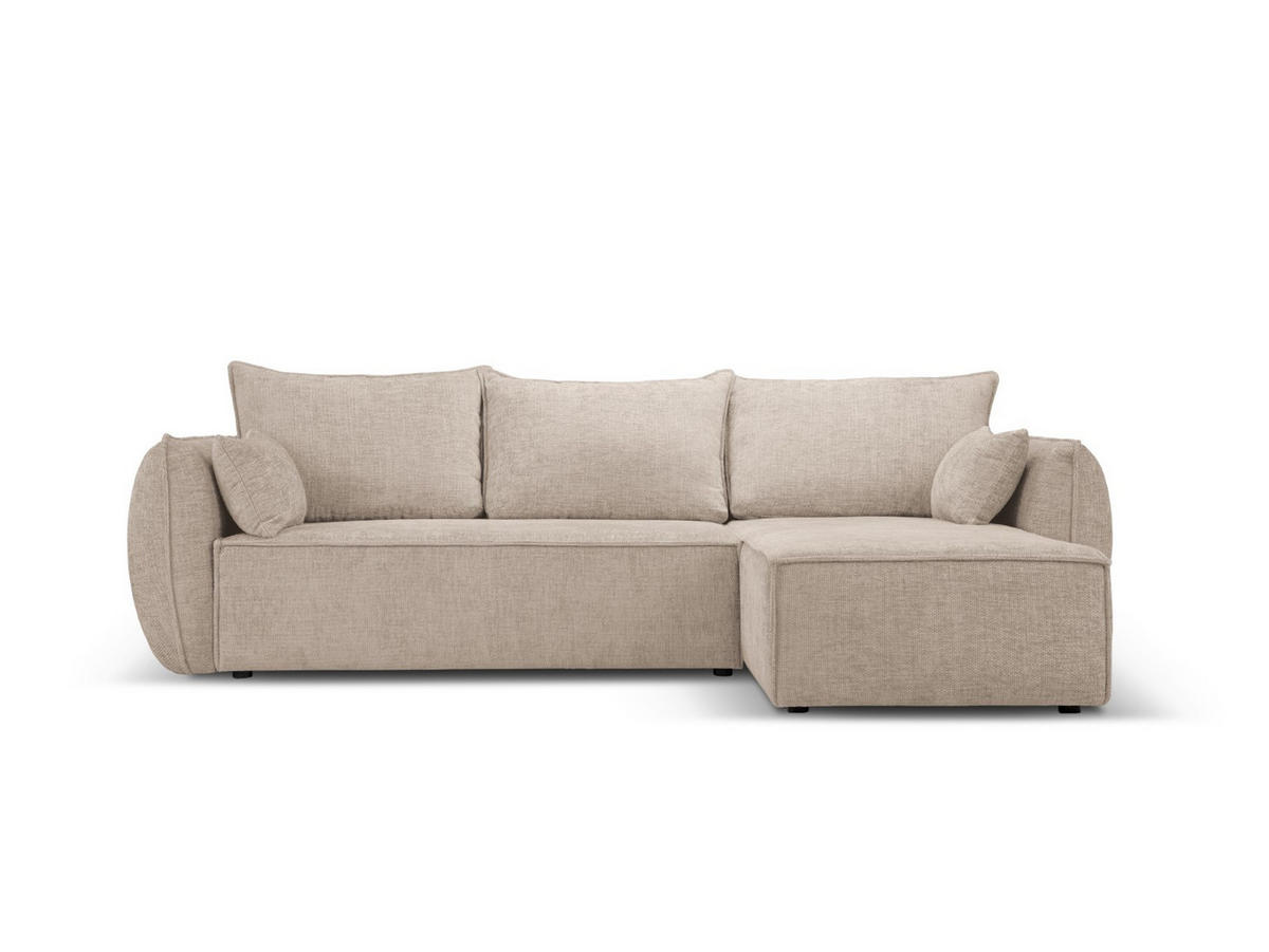 AUSKLAPPBARES-ECKSOFA rechts mit Container Kaelle aus Chenille-Stoff beige 4 Sitzplätze - Beige, Textil (165/252cm) - Micadoni
