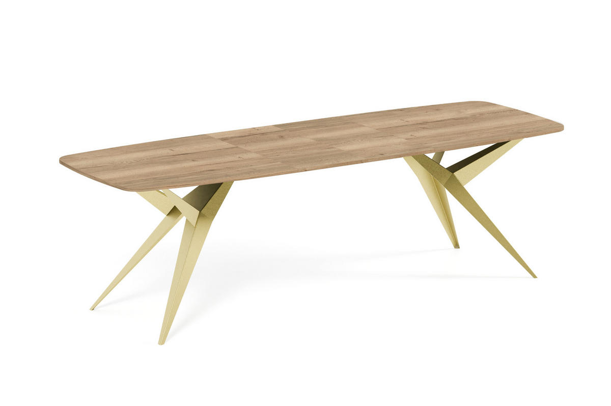 ESSTISCH AXIS - Hellbraun/Goldfarben, Holzwerkstoff/Metall (90/180/76cm) - Meblini