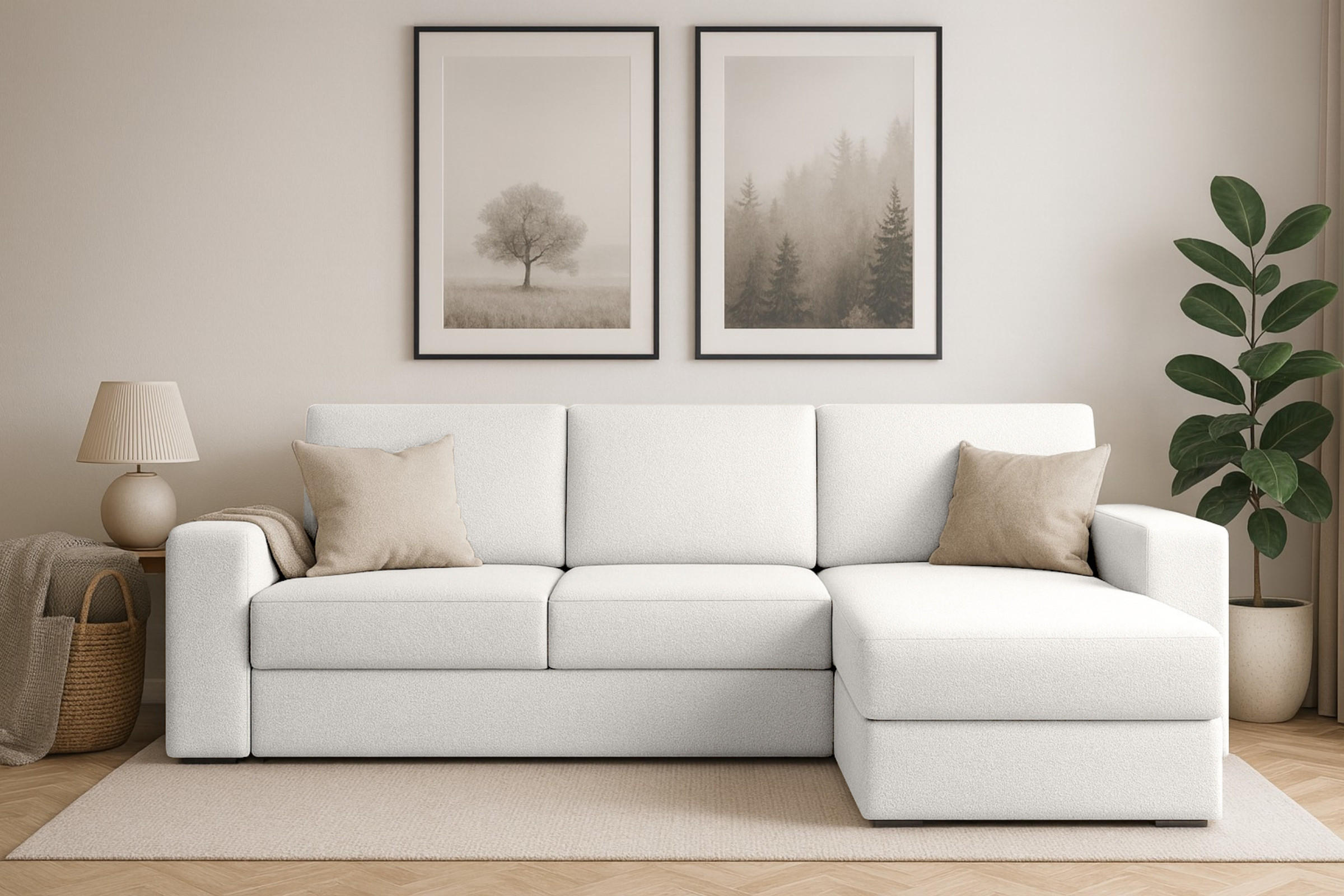 ECKSOFA TOCO L 240x145 cm in Boucle Weiß rechts - Beige, Holz/Holzwerkstoff (240/145cm) - Deine Möbel 24
