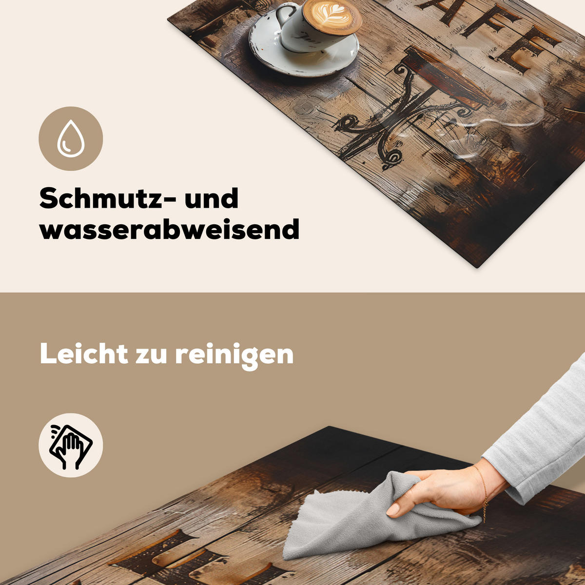 HERDABDECKPLATTE Cafe - Holz - Kaffee - Regale Induktionsmatte 83x51 cm - Schwarz, Kunststoff (83/51.5/0.2cm) - MuchoWow