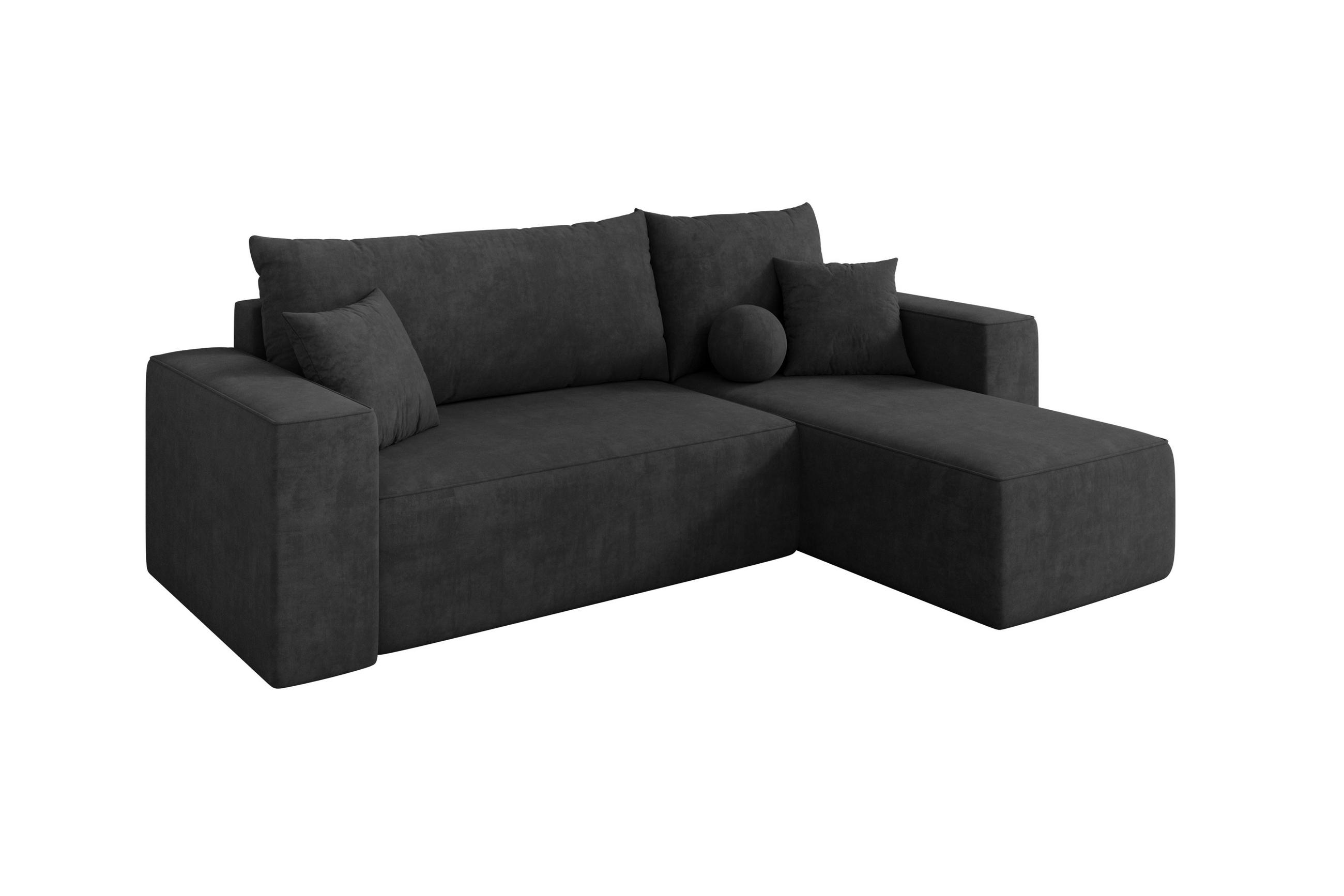 ROHOVÁ SEDAČKA s funkcí spaní, otoman vpravo SENO-L 249x139x85 tmavě šedá velur - černá/antracitová, kompozitní dřevo/textil (249/139cm) - ALTDECOR