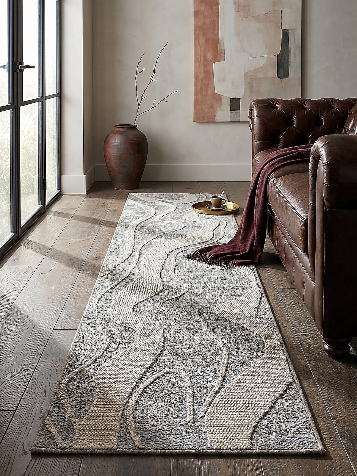 TEPPICH Waschbar LEAM, abstrakt, Grau, 60 x 223 cm - Grau, Textil (60/223cm) - KADIMA DESIGN