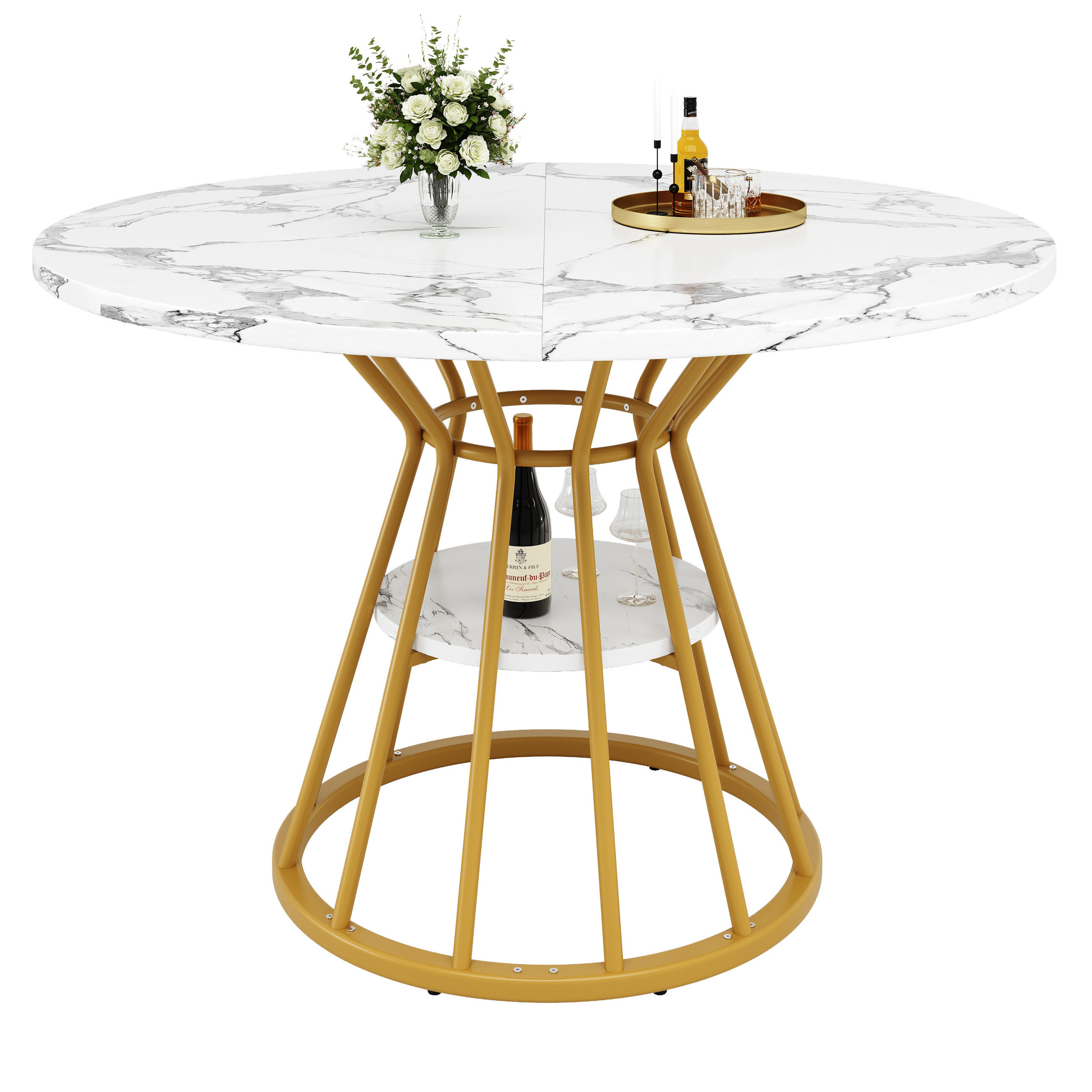 ESSTISCH 100x100x76 cm in Weiß und Gold aus MDF mit Marmoroptik - Goldfarben, Holzwerkstoff (100/100/76cm) - Modfu