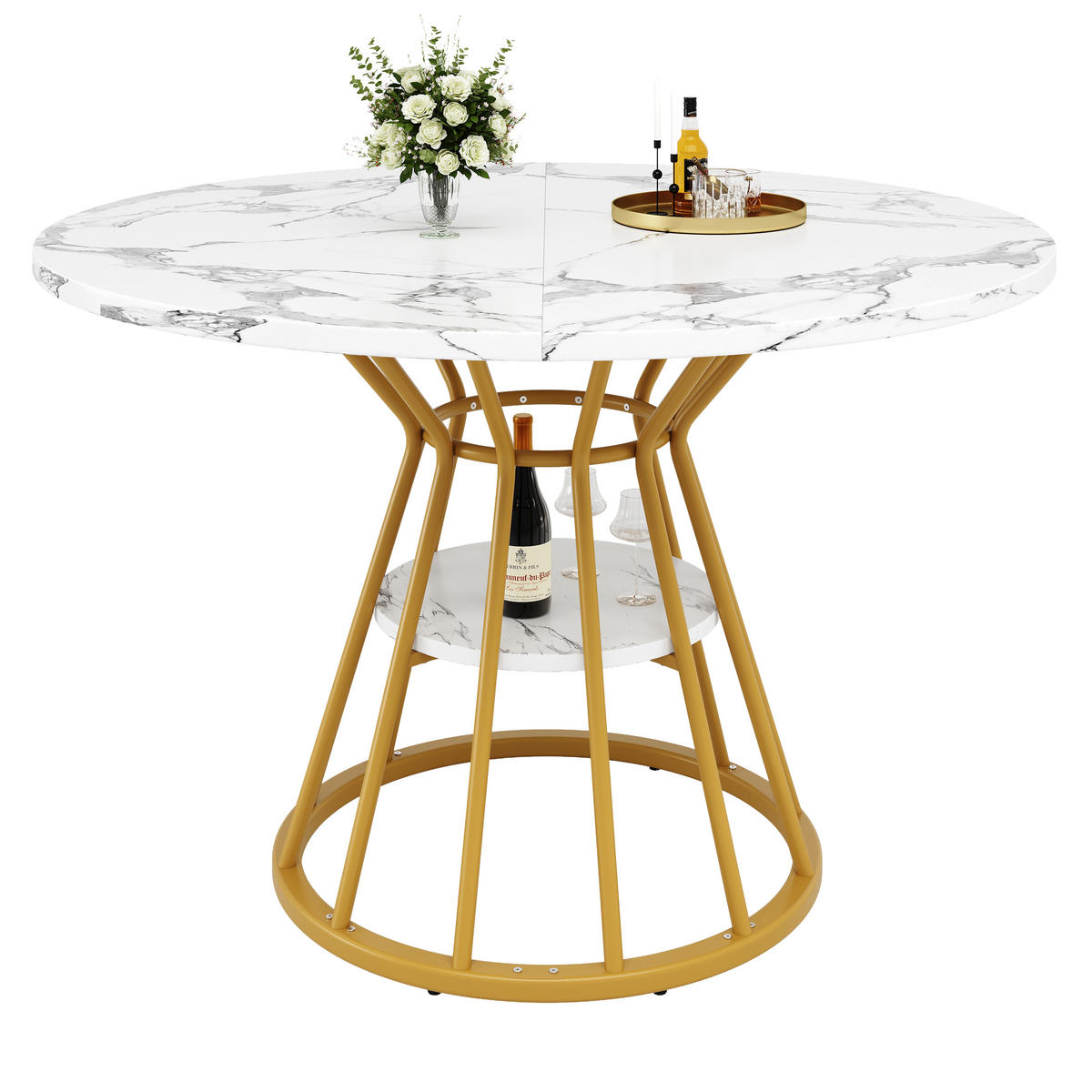 ESSTISCH 100x100x76 cm in Weiß und Gold aus MDF mit Marmoroptik - Goldfarben, Holzwerkstoff (100/100/76cm) - Modfu