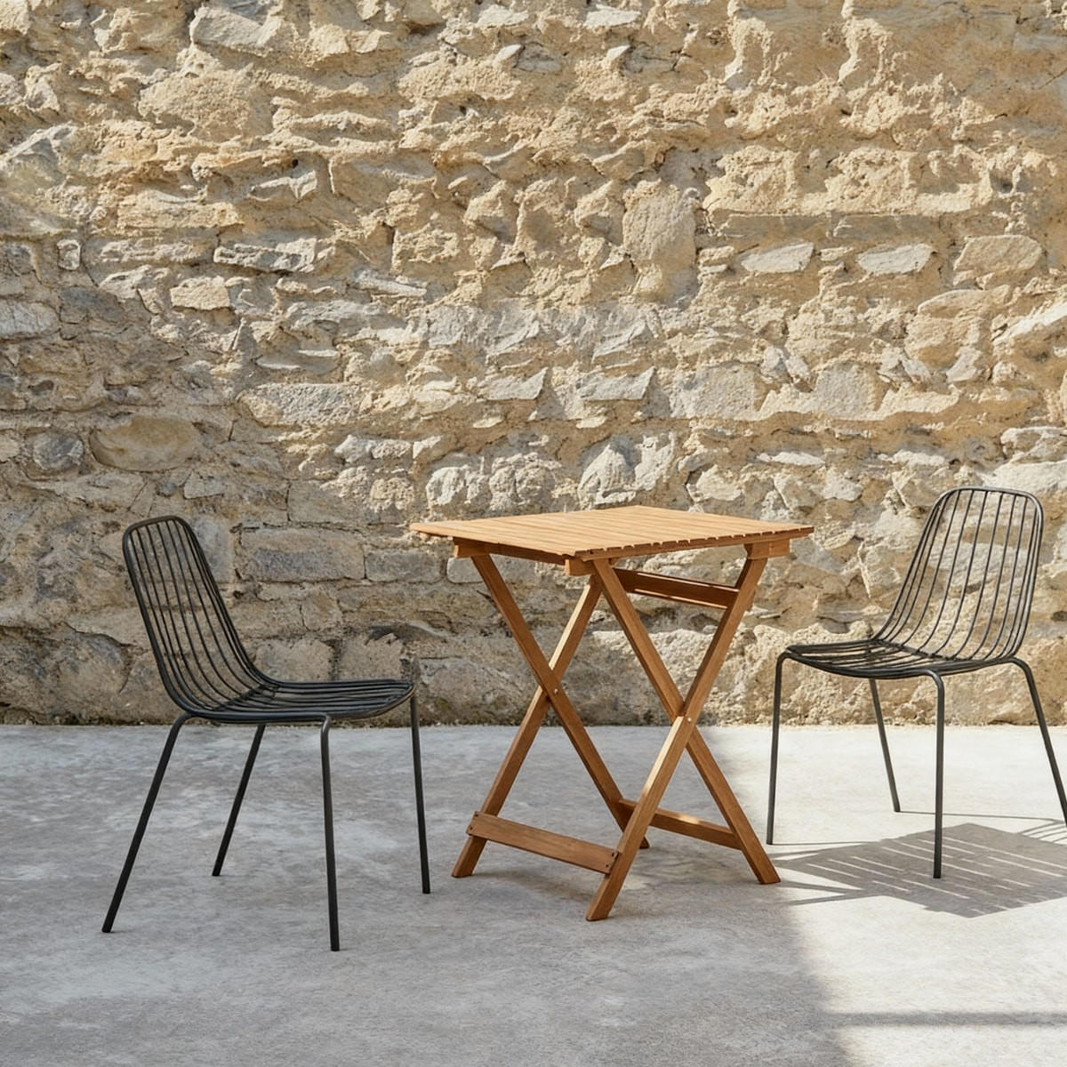 GARTENMÖBEL-SET 3-tlg Bistro Schwarz aus Akazie - Schwarz, Holz - Tikamoon