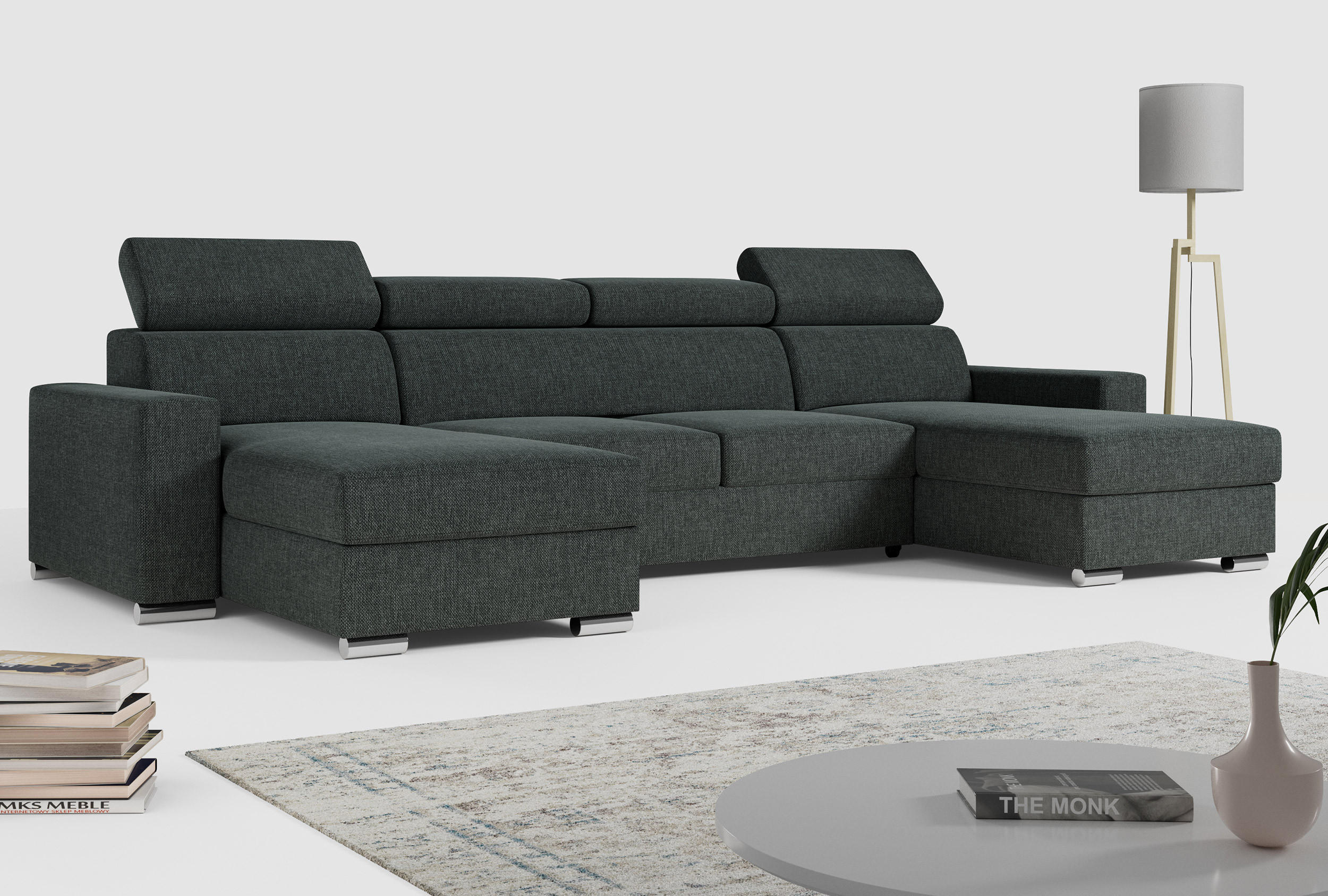 WOHNLANDSCHAFT FOX U Dunkelgrau - Velvet - Dunkelgrau/Silberfarben, Kunststoff/Textil (306/98/168cm) - MKS