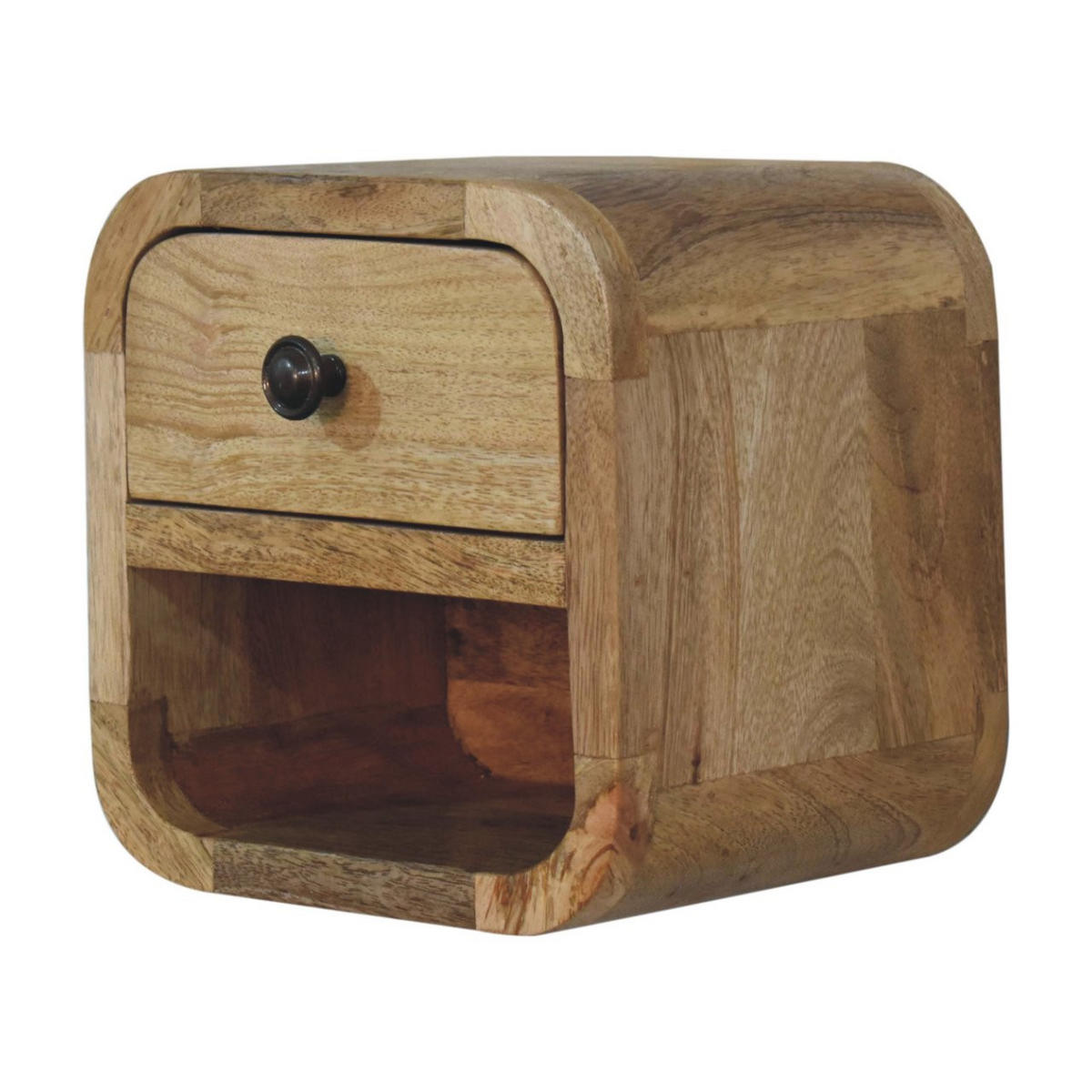 NACHTTISCH Petite, Wandmontiert, 1 Schublade, 1 offenes Fach, Beige - Beige/Messingfarben, Holz/Metall (20/20/17cm) - Artisan Furniture
