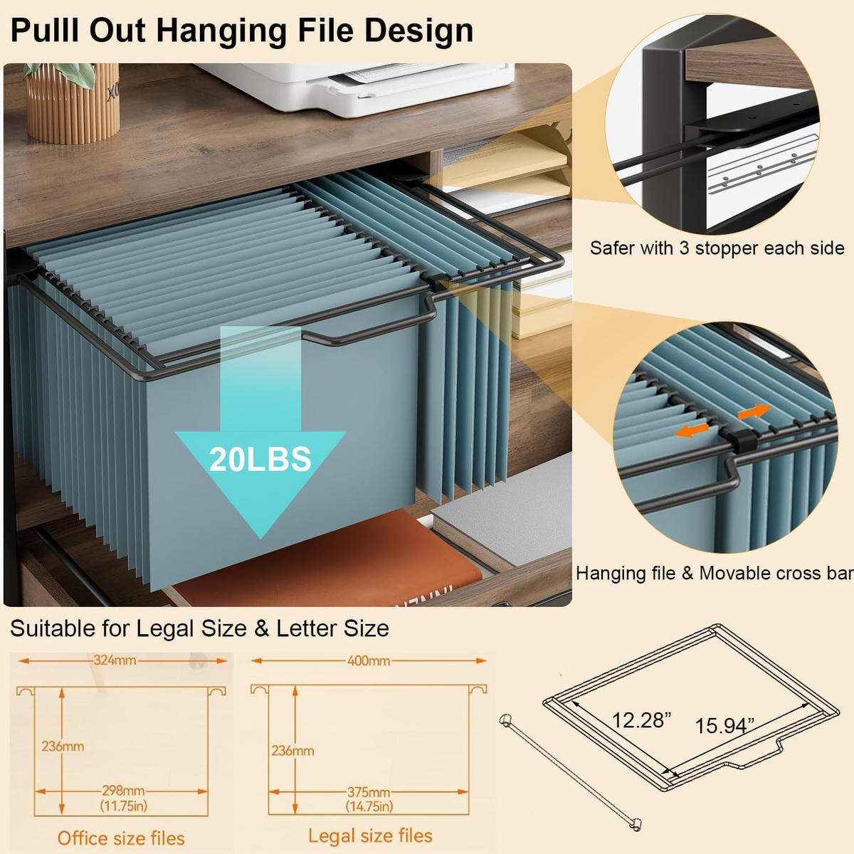 ROLLCONTAINER AKTENSCHRANK mit Hängeregister & Rollen INDUSTRIAL 83.8 x 40.0 x 72.5 cm - Braun, Holzwerkstoff/Metall (83/72.5/40cm) - Quality Elegance