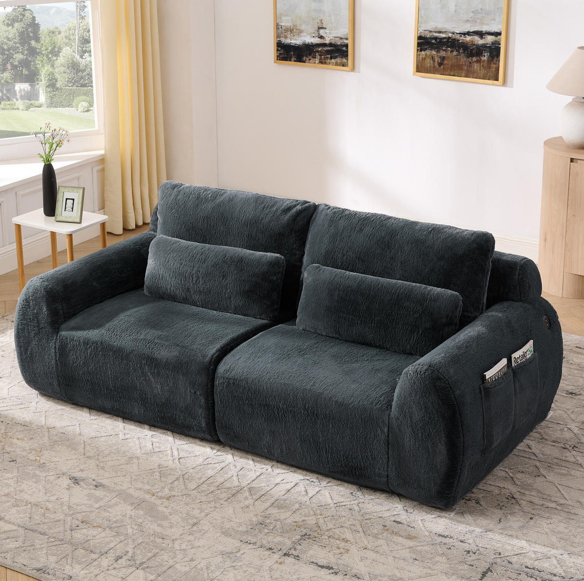 2-SITZER Sofa mit USB-Ladefunktion und Seitentasche Grau - Grau, Kunststoff (208/81/101cm) - Meubliv