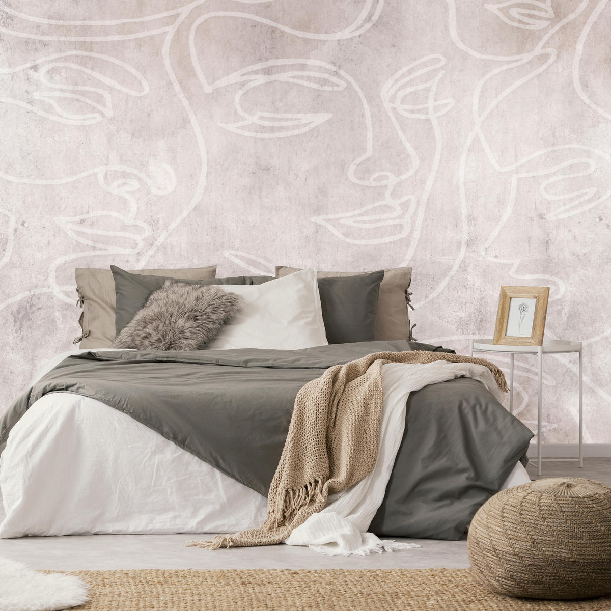 FOTOTAPETE für Schlafzimmer Abstrakte Gesichter Beton 500x350 - Beige/Braun, Papier (500/350cm) - Muralo