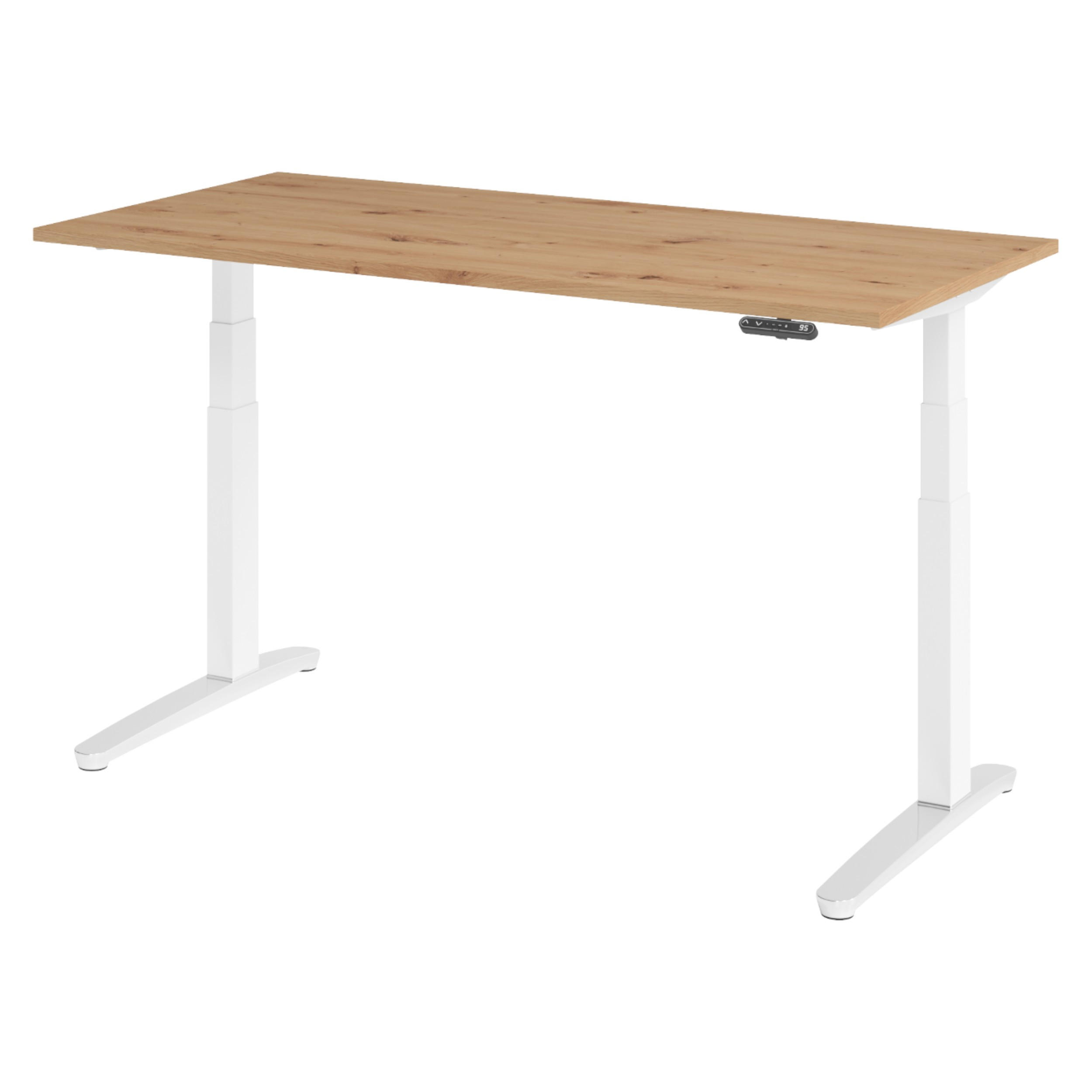 bümö Schreibtisch Wildeiche, Weiß, Silber 160x74x80 cm