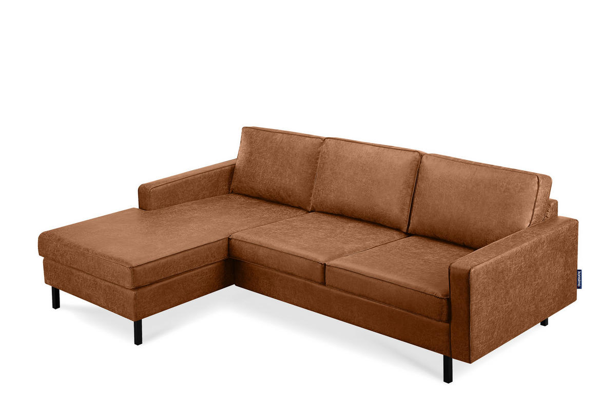 ECKSOFA-LINKS INVIA mit Armlehnen vintage, Lederoptik-Stoff, rot - Rot/Schwarz, Textil (234/160cm) - KONSIMO®