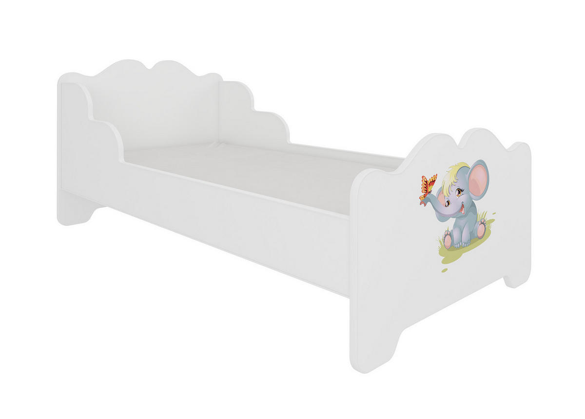 KINDERBETT Ximena 164 / 88 / 63cm weiß / Motiv Elefant - Weiß/Hellblau, Holz/Holzwerkstoff (80/160cm) - Feldmann-Wohnen