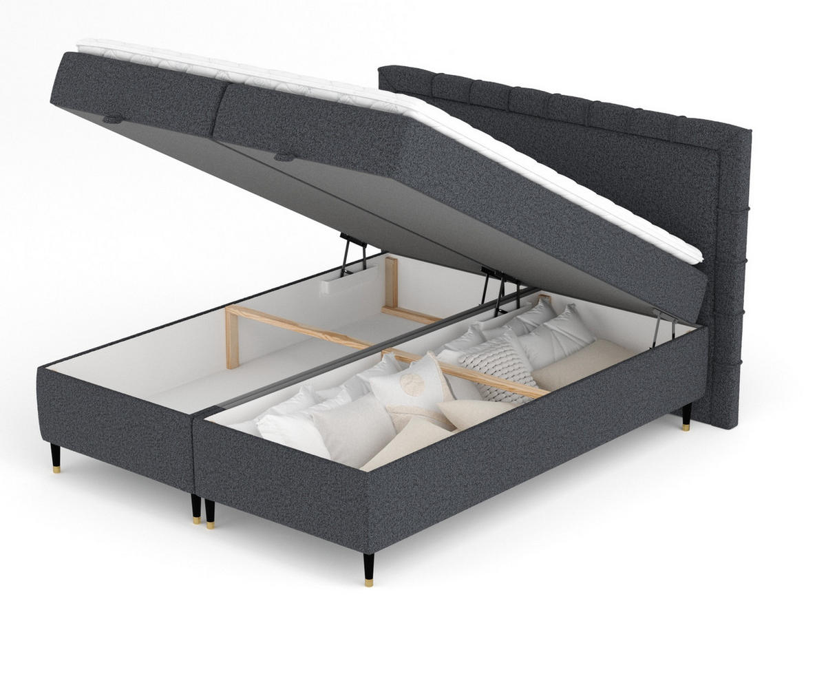 BOXBETT Voyage Schwarz 140/200 cm mit Matratze und Topper - Schwarz, Holz/Holzwerkstoff (140/200cm) - Maison de Reve