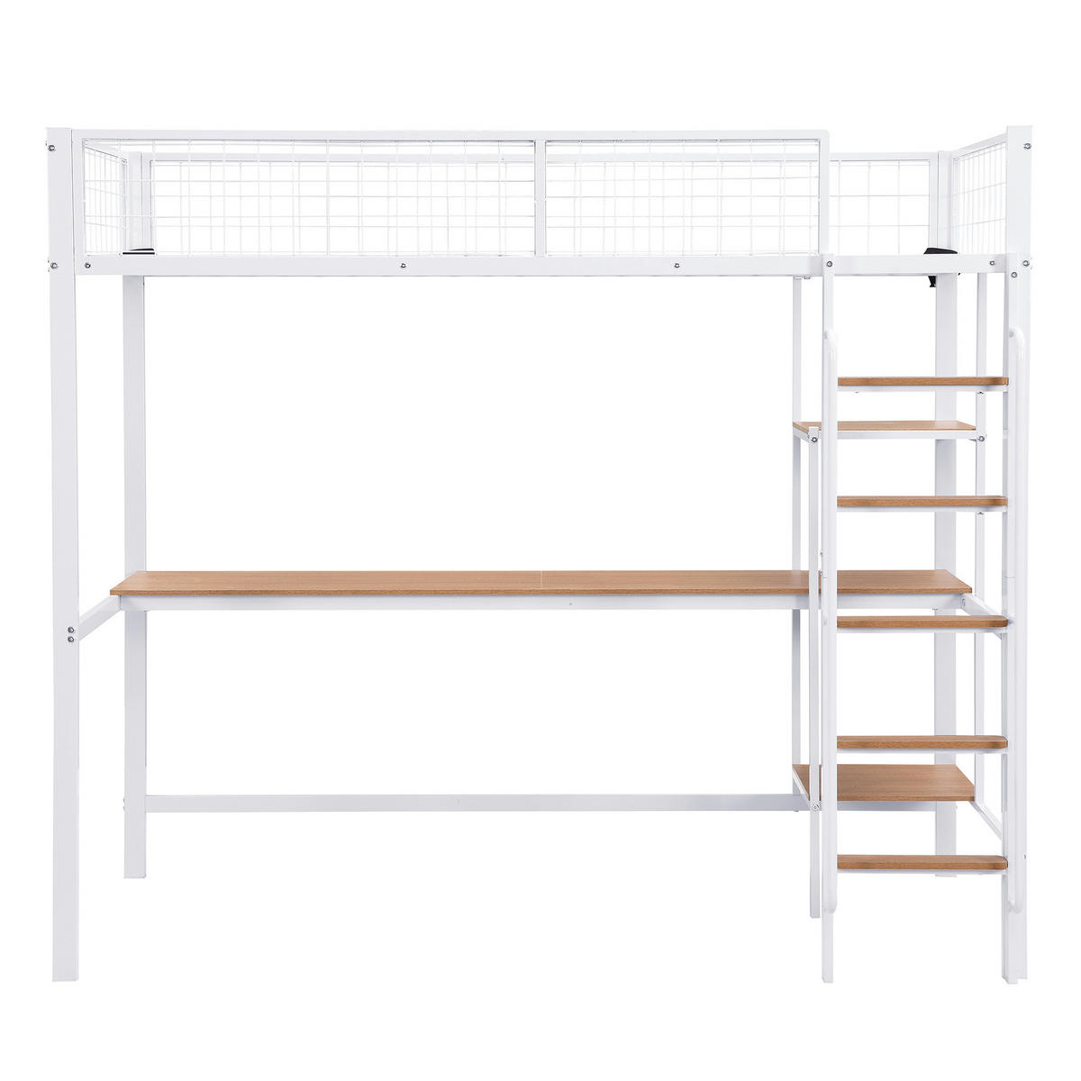 HOCHBETT 90/200 cm in Weiß/Natur mit Schreibtisch und Regalen - Weiß, Metall (90/200cm) - Flora Grace