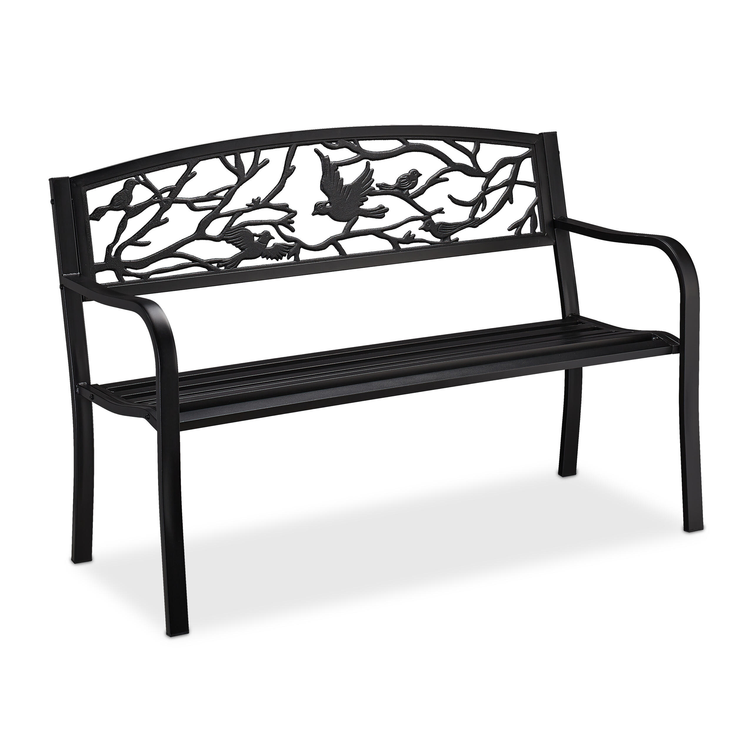 GARTENBANK Vögel - Schwarz, Metall (127/87/57cm) - Relaxdays