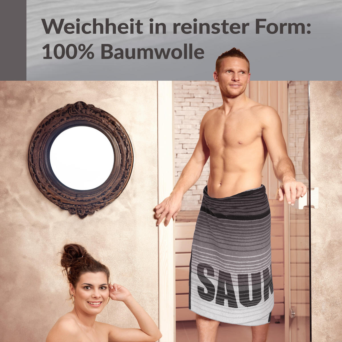 SAUNAHANDTUCH Oslo Grau – Schwarz 85x200 cm - Dunkelgrau/Grau, Textil (85/200cm) - Lashuma