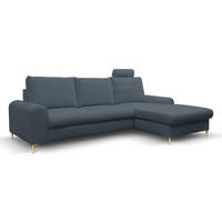 ECKSOFA VERONA R-S Blau Geflochtener Stoff mit Schlaffunktion - Blau, Holz (251/164cm) - MASSENO