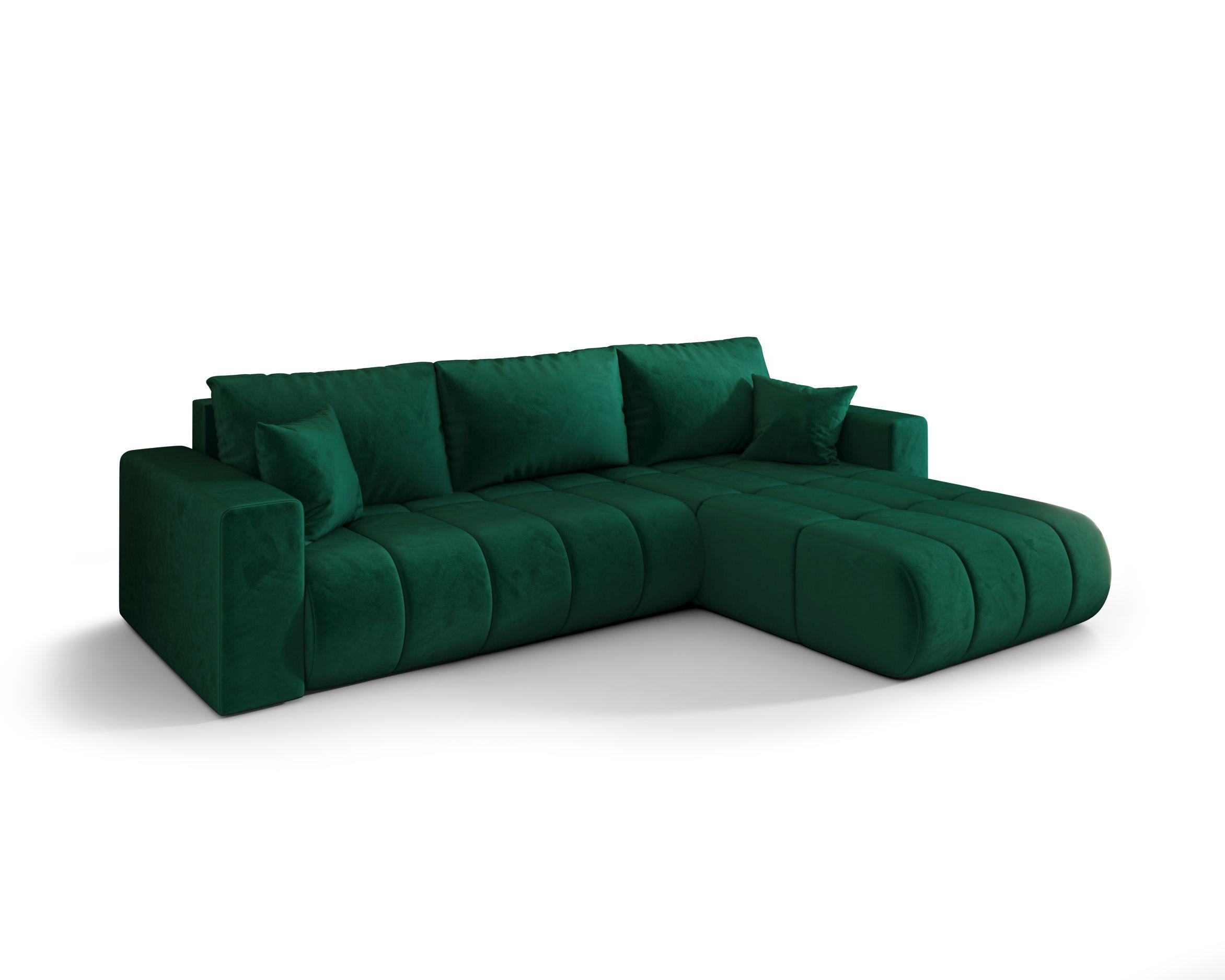 ECKSOFA LARA PREMIUM rechts grün Velours Monolith 37 - Schlaffunktion, Bettkasten - Grün, Textil (280/174cm) - Cornero