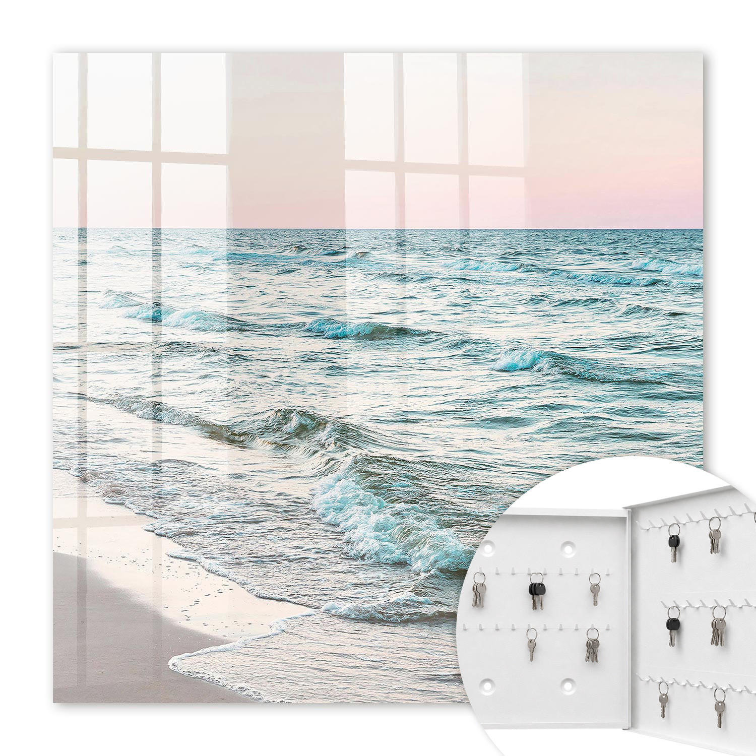SCHLÜSSELBOX Weiß 30x30 cm – Türöffnung nach rechts - Meereswellen - Blau, Metall (30/30/5cm) - TULUP