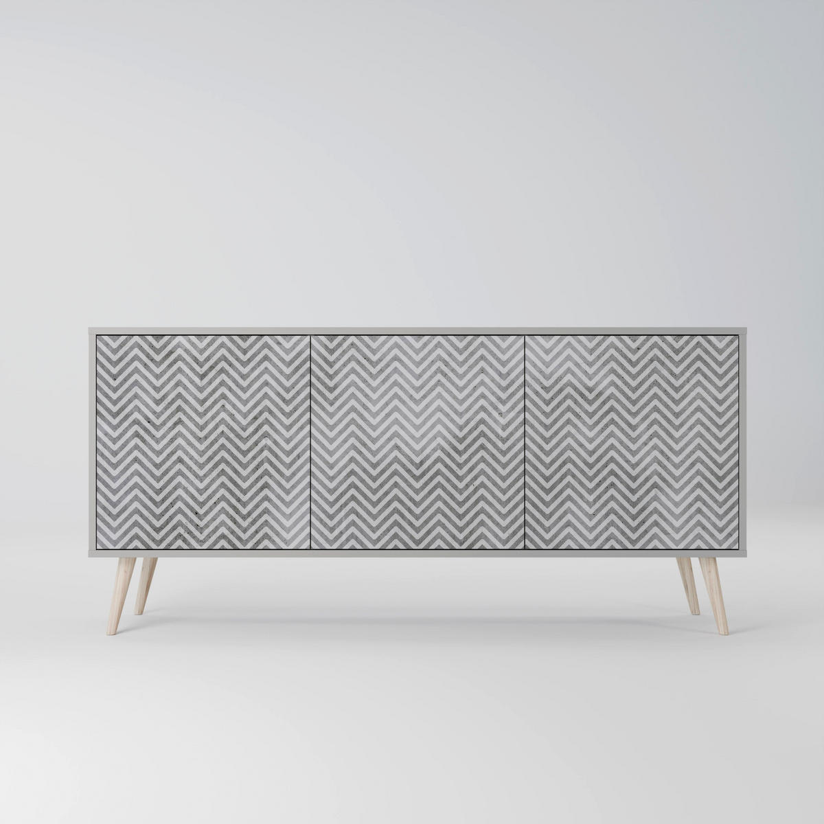 SIDEBOARD CONCRETE ZIG ZAG, Eicheneffekt, 164,5x42x77,5 cm, 3 Türen - Eichefarben/Buchefarben, Holzwerkstoff/Buchenholz (164.5/77.5/42cm) - SpaceRebels