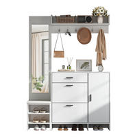 GARDEROBENSCHRANK mit Schuhschrank Spiegel und Schuhwechselbank mit Stauraum Weiß 140/30/200 cm - Weiß, Holzwerkstoff (140/200/30cm) - EVRYAE