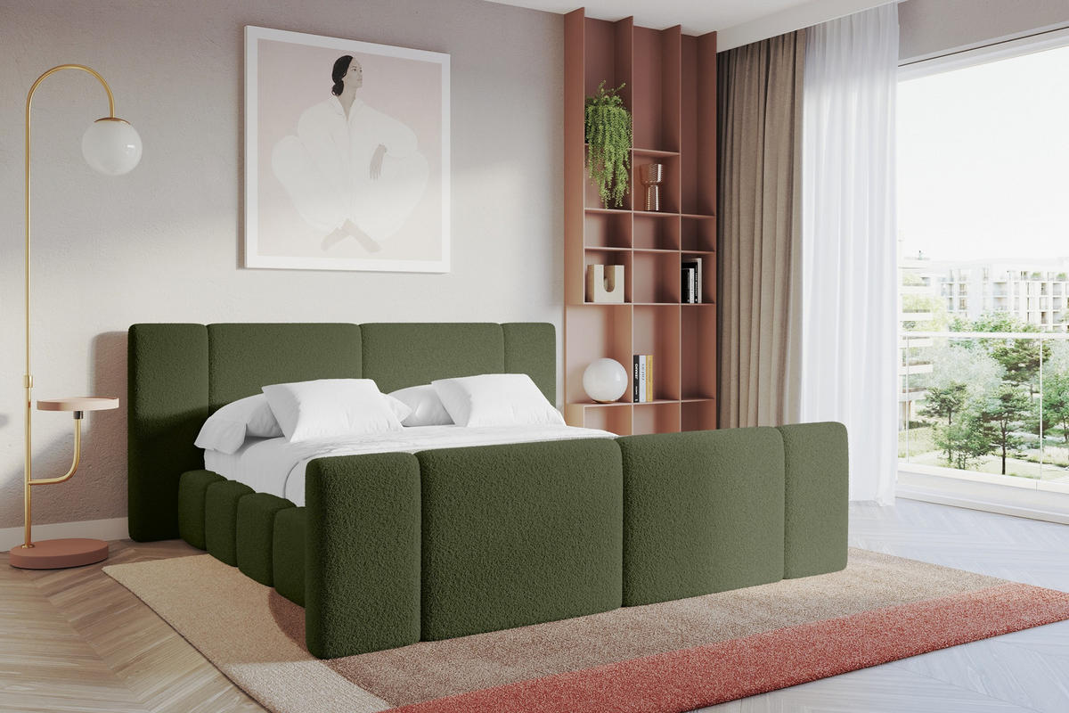 POLSTERBETT mit Bettkasten, Fußteil und Lattenrost, Bett mit Matratze H3/H4 - NILO-Z 200x200 Grün - Olivgrün, Holzwerkstoff/Textil (200/200cm) - ALTDECOR
