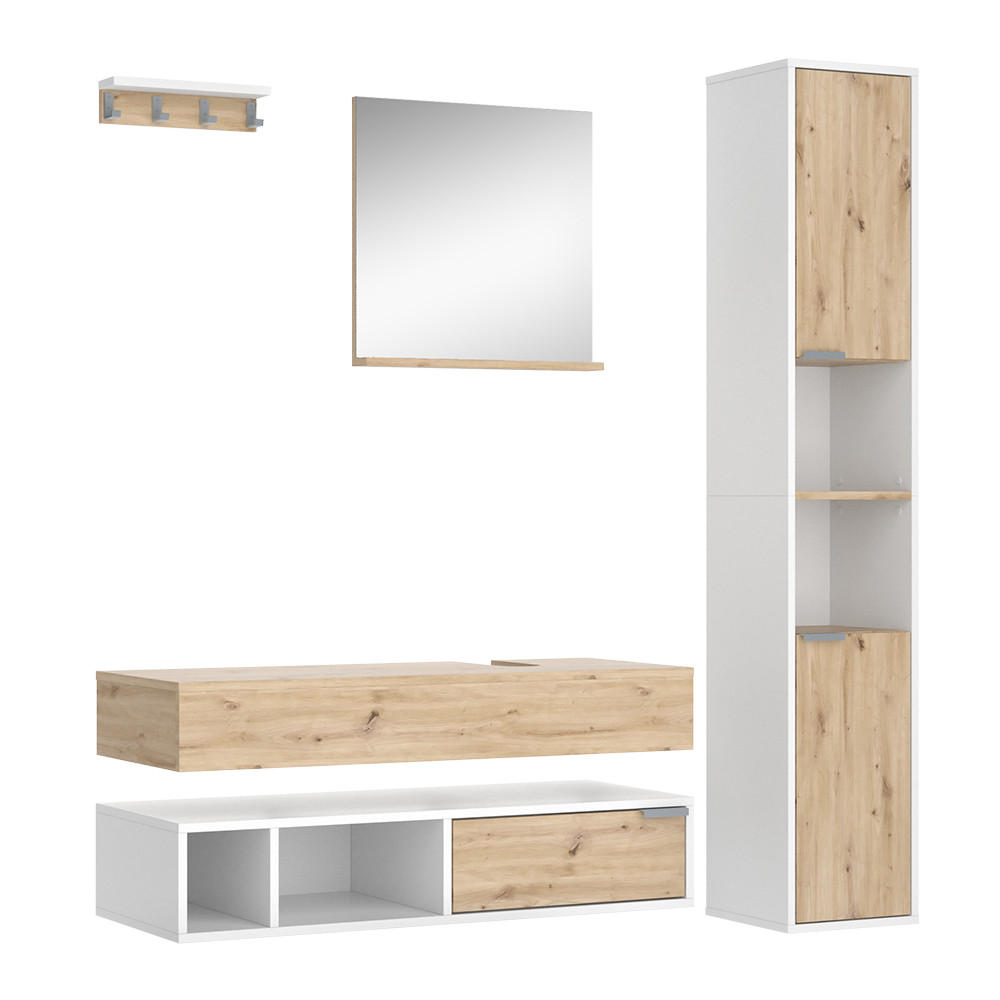 BADMÖBEL-SET Henri Weiß 5 Teile - Weiß/Eiche Artisan, Holzwerkstoff (100/20/40cm) - Vicco